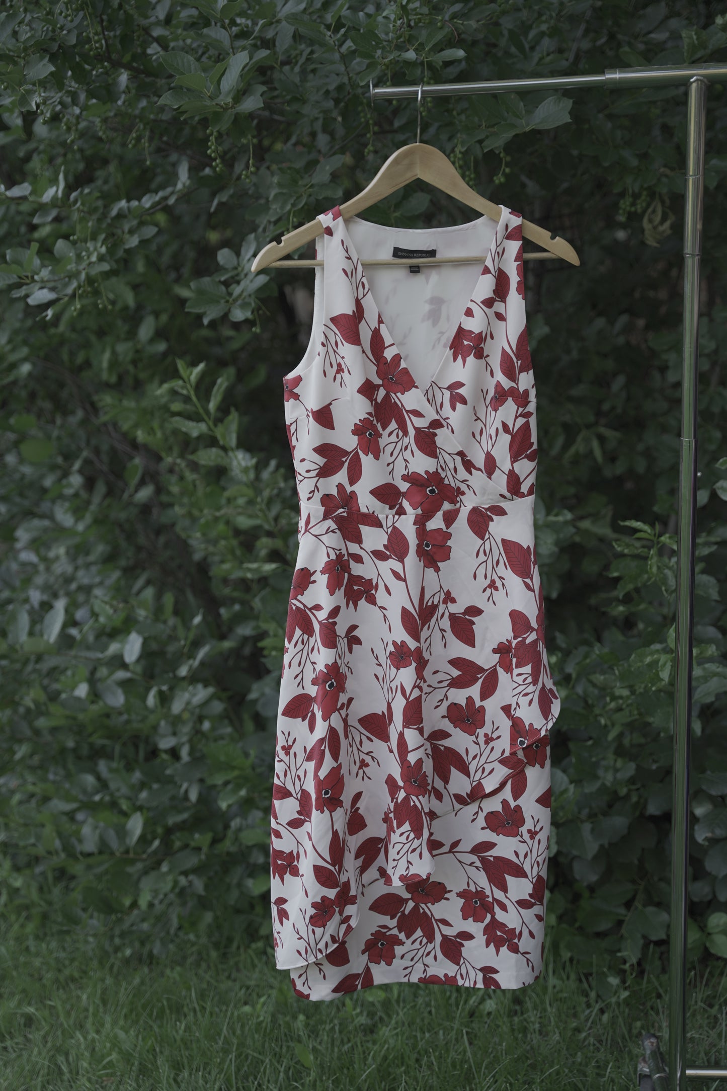 White and Red Floral Midi Dress