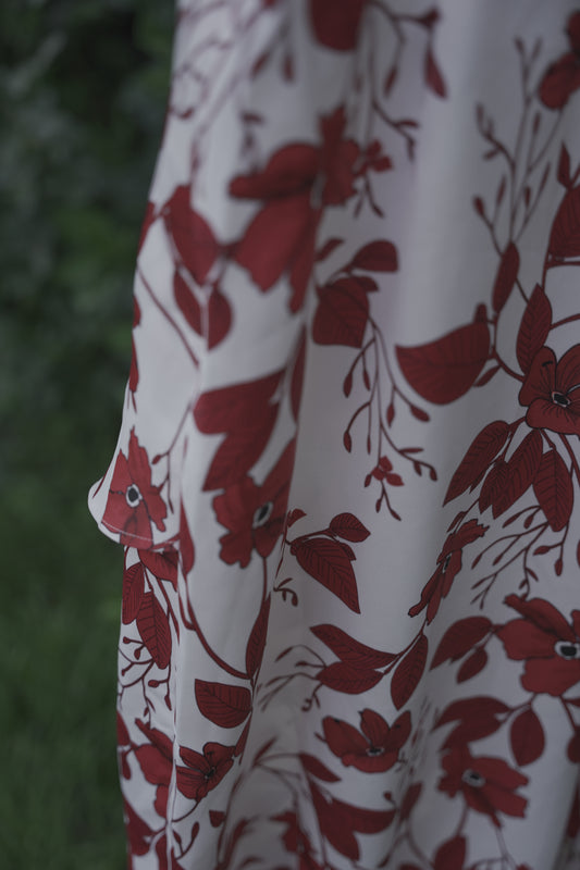 White and Red Floral Midi Dress