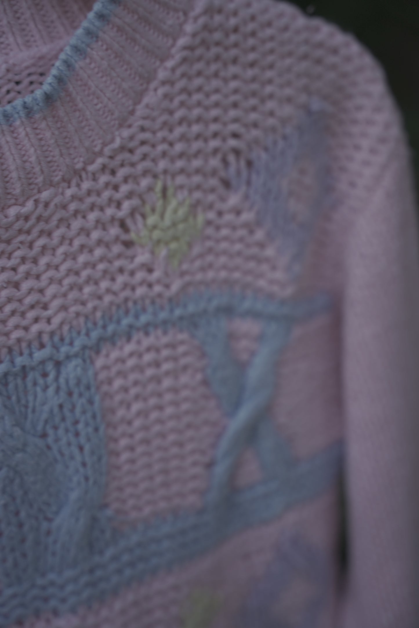Pink and Blue Patterned Knit Sweater