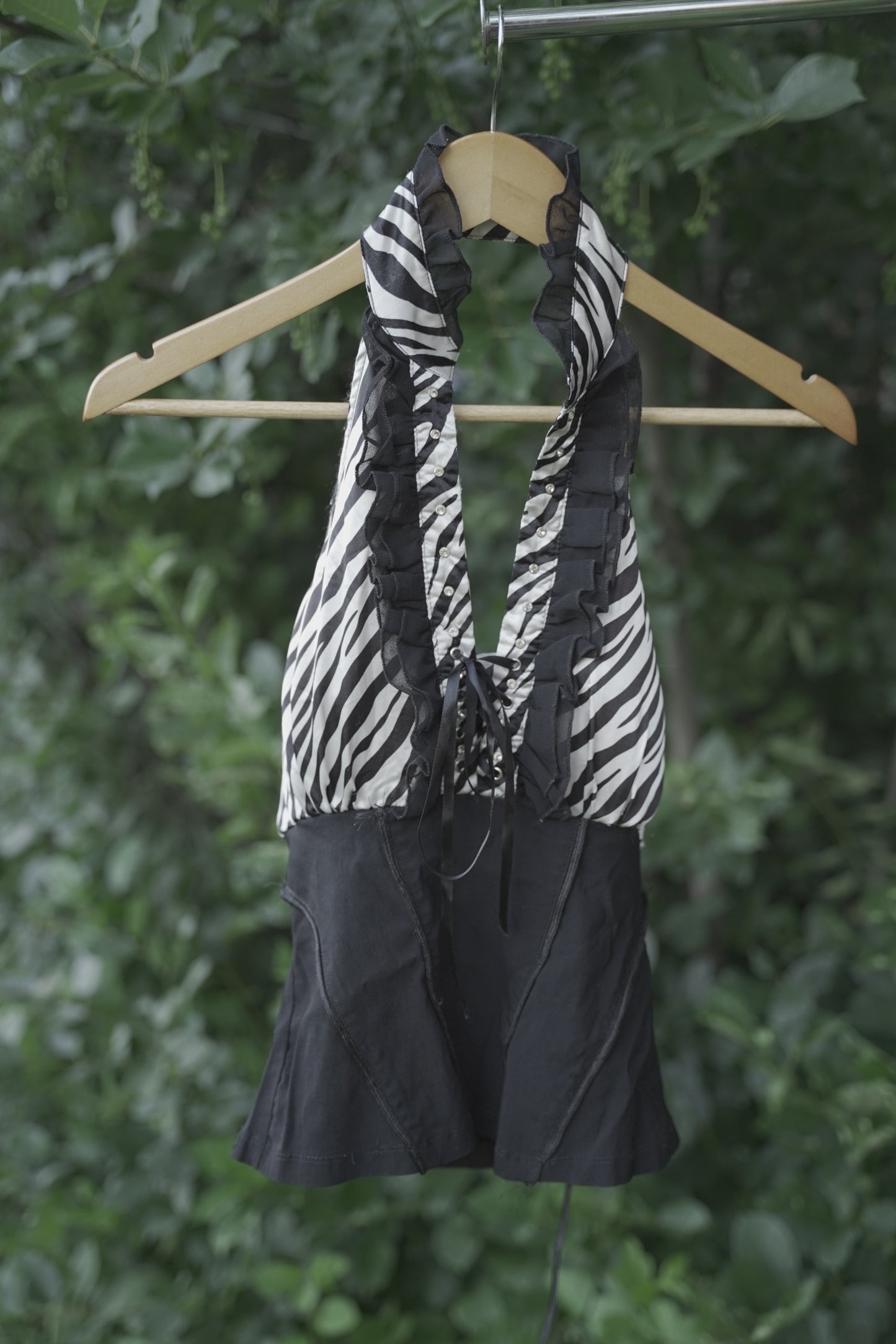 Black and Zebra Printed Halter Top