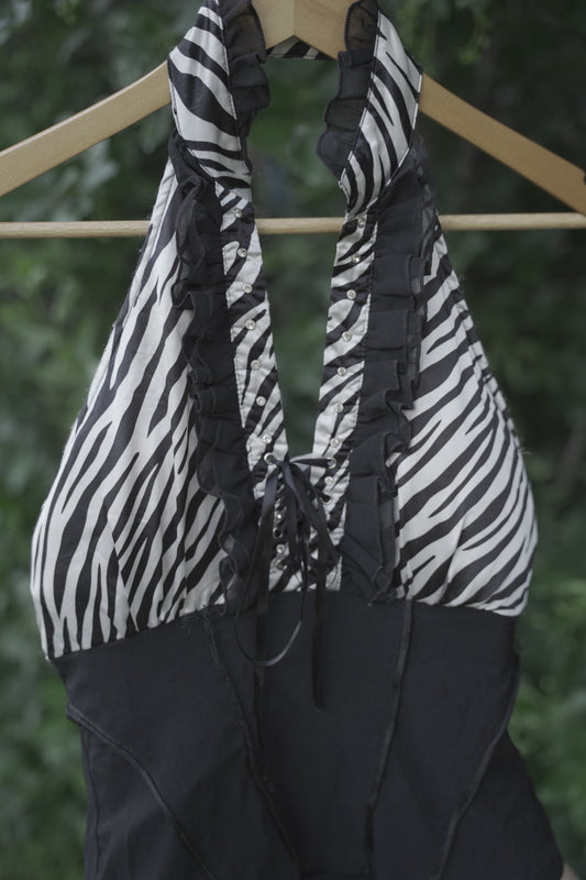 Black and Zebra Printed Halter Top