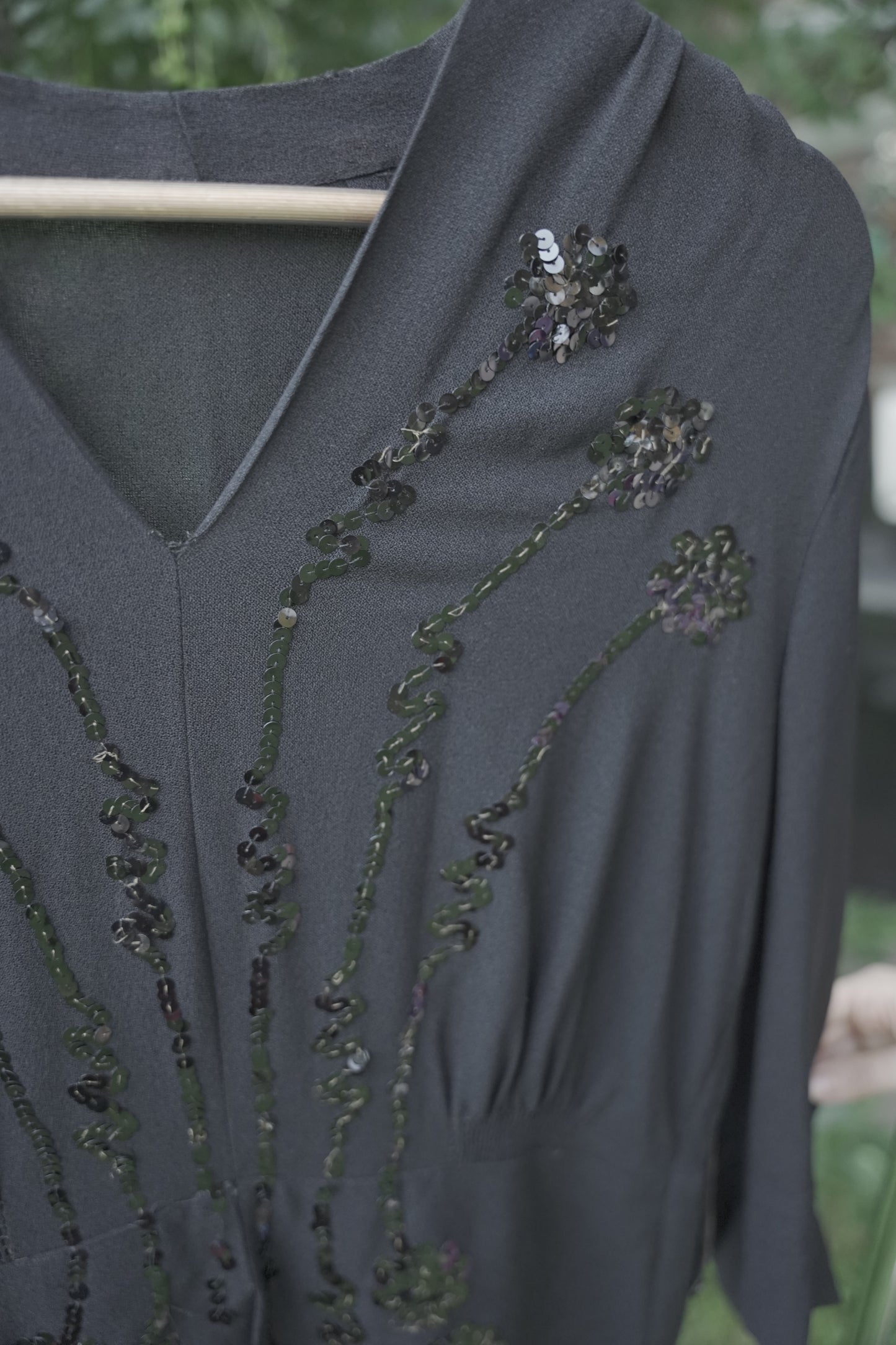 Black Dress with Sequins and Shoulder Pads