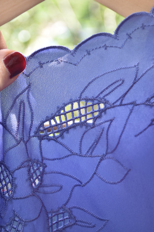 Purple Floral Cutout Top