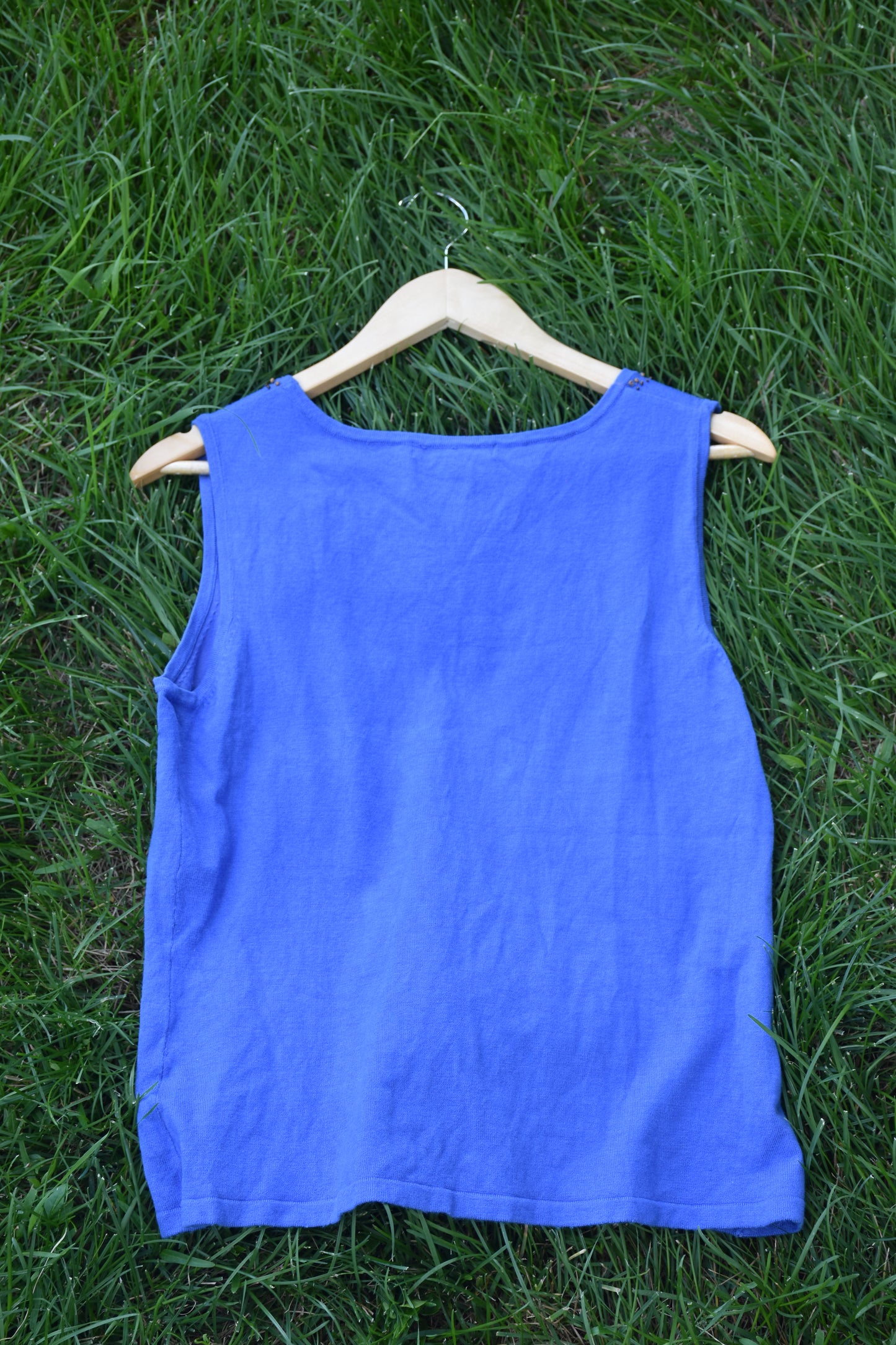 Blue Vest with Beaded Neckline