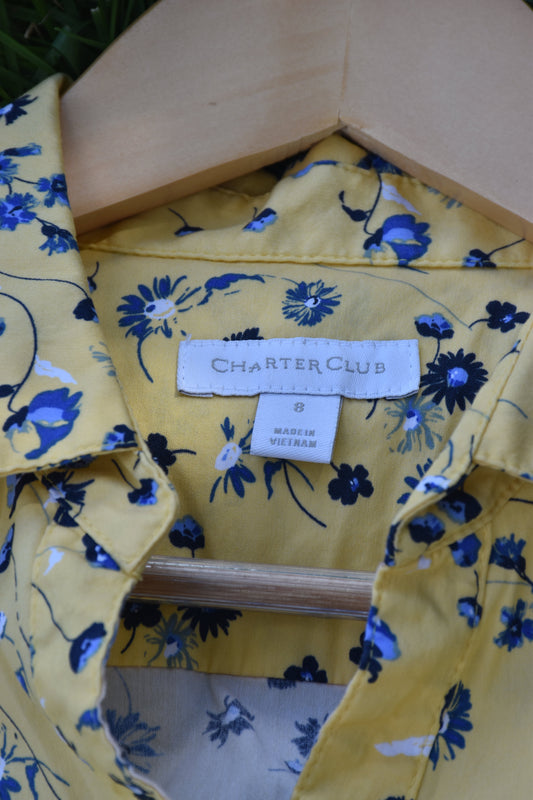 Yellow & Blue Floral Sleeveless Top