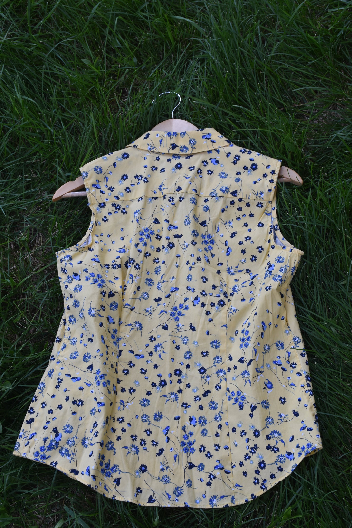 Yellow Vest with Blue Flowers