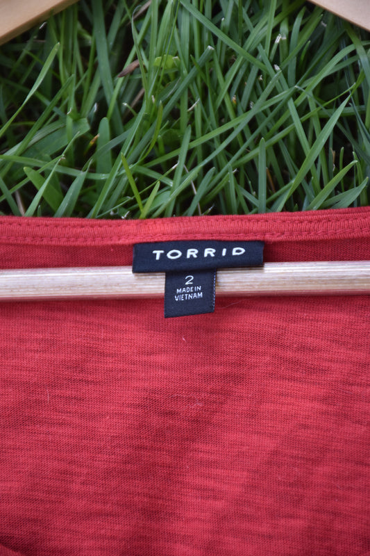 Red T-Shirt Dress with Decorative Sleeves