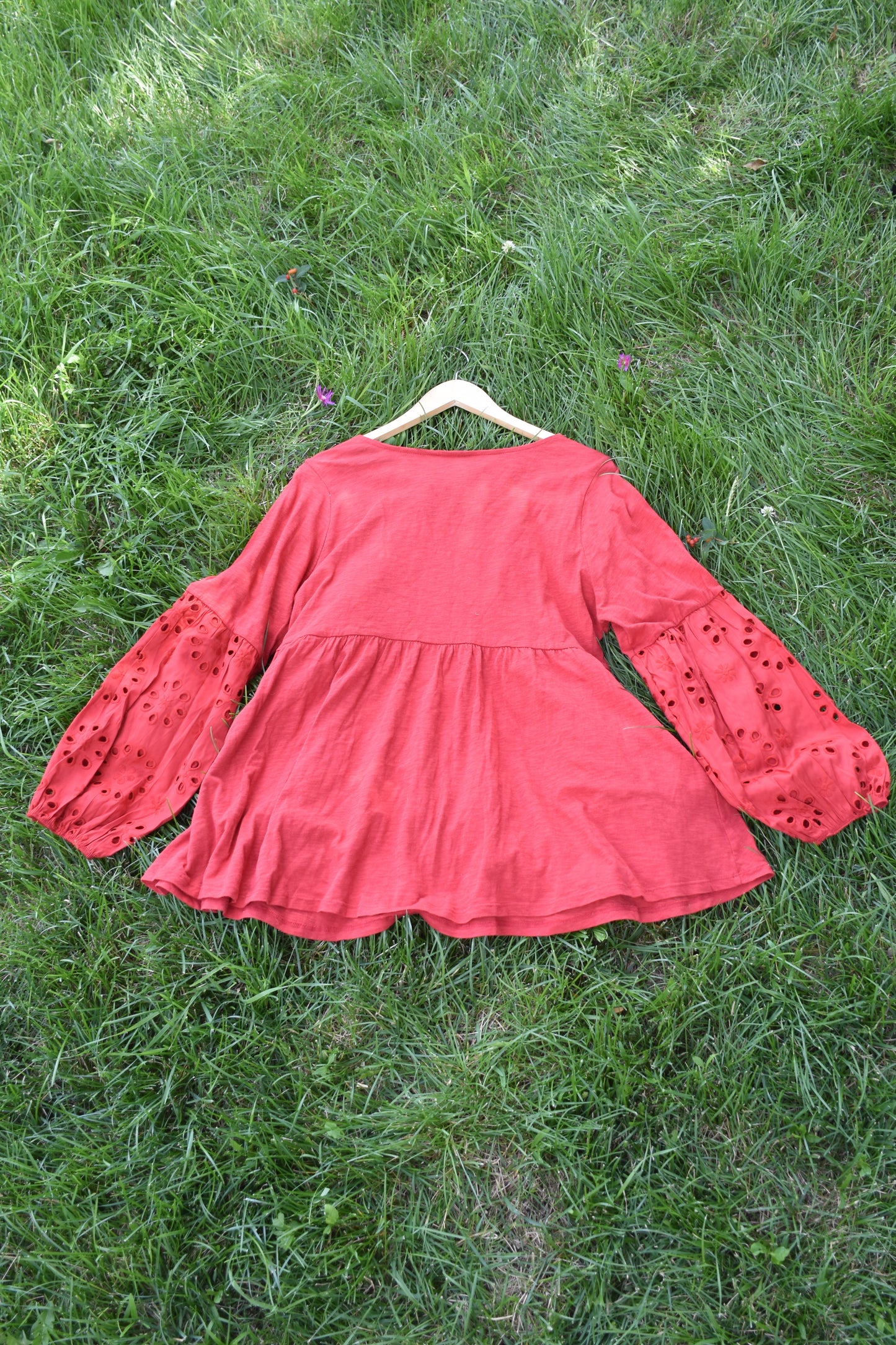 Red T-Shirt Dress with Decorative Sleeves