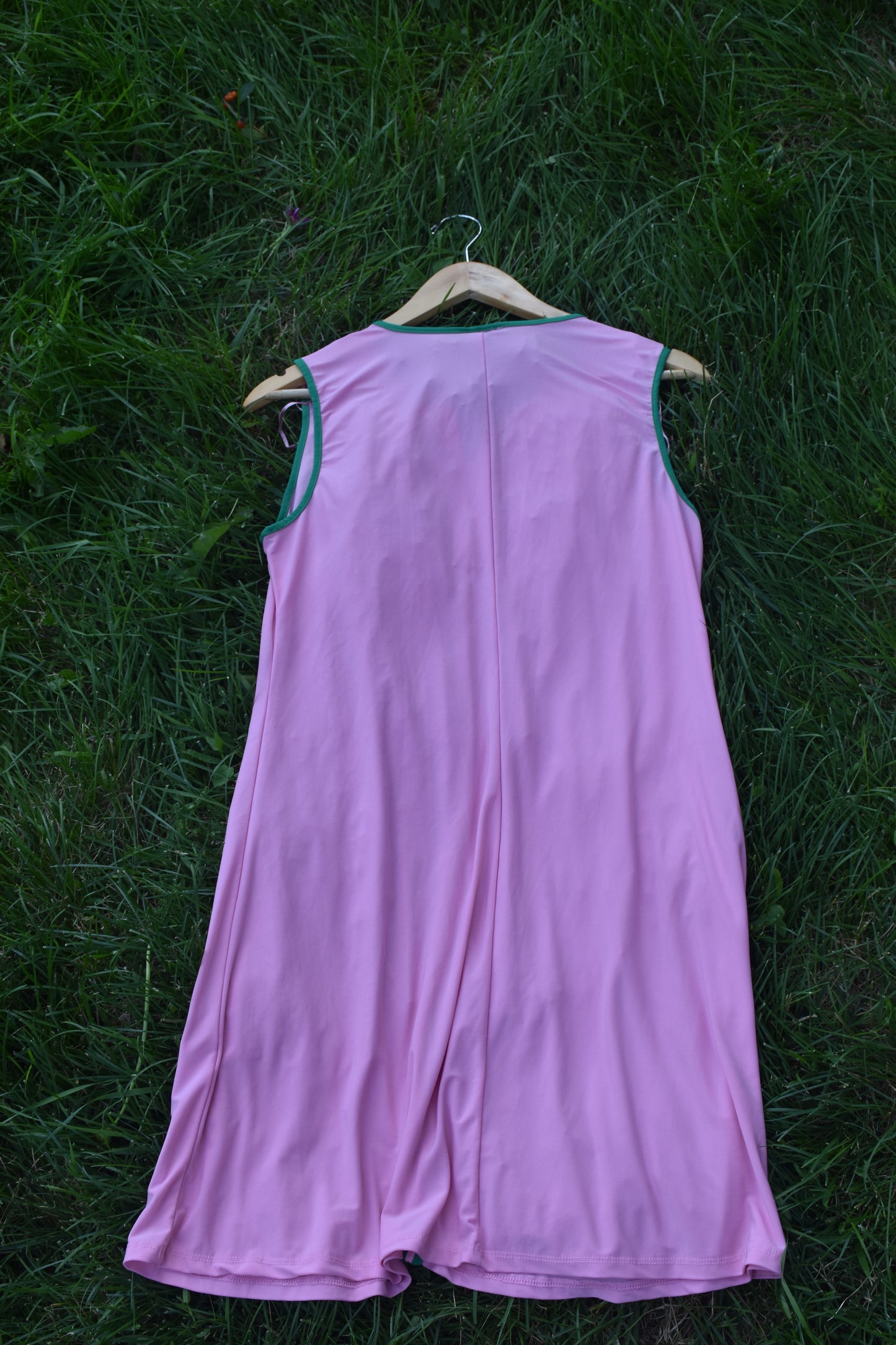 Pink & Green Sleeveless Straight-line Dress