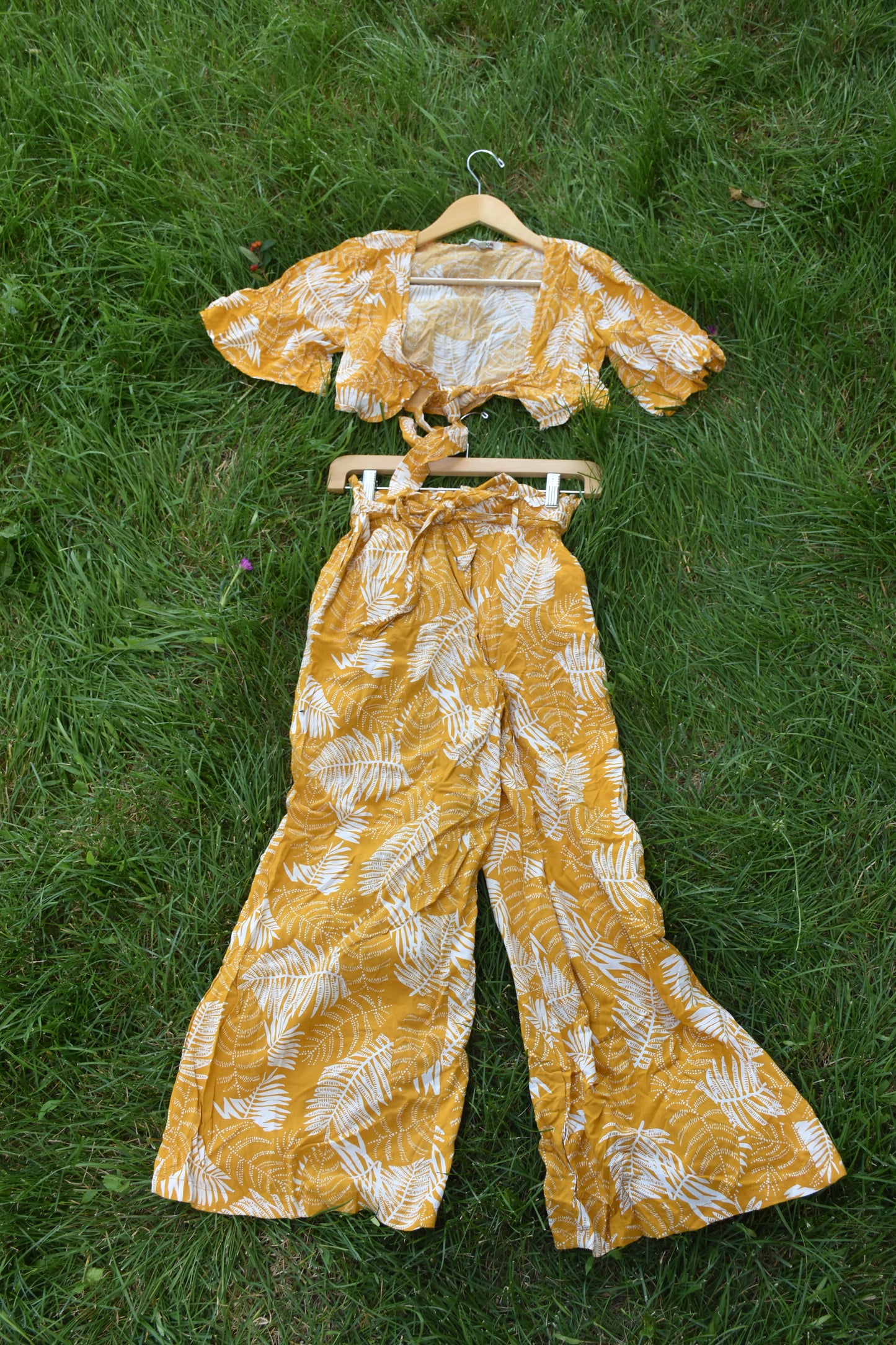 Mustard Yellow Tropical Two Piece Set