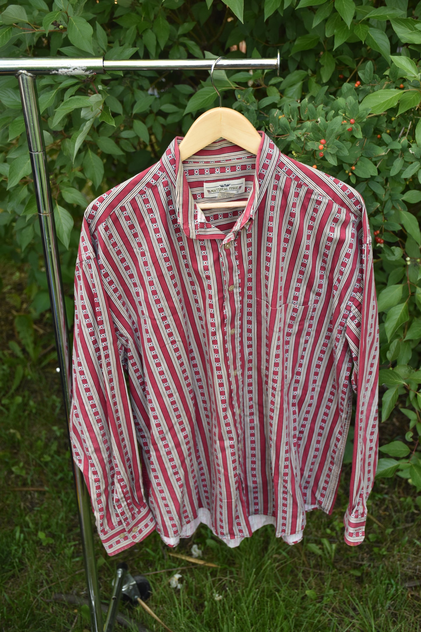 Red Patterned Long Sleeve Button Down