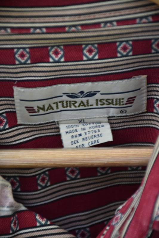 Red & Tan Patterned Long Sleeve Button Down