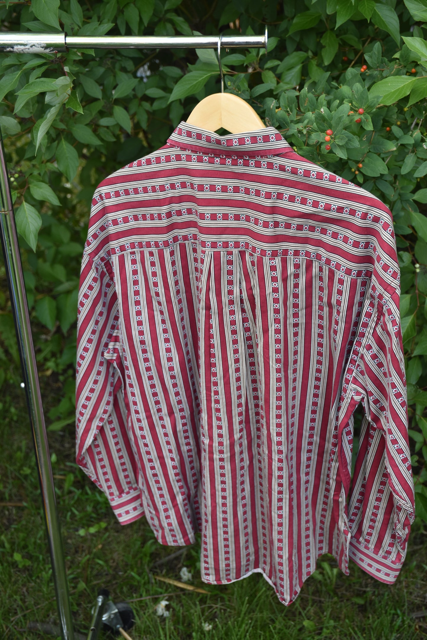 Red Patterned Long Sleeve Button Down