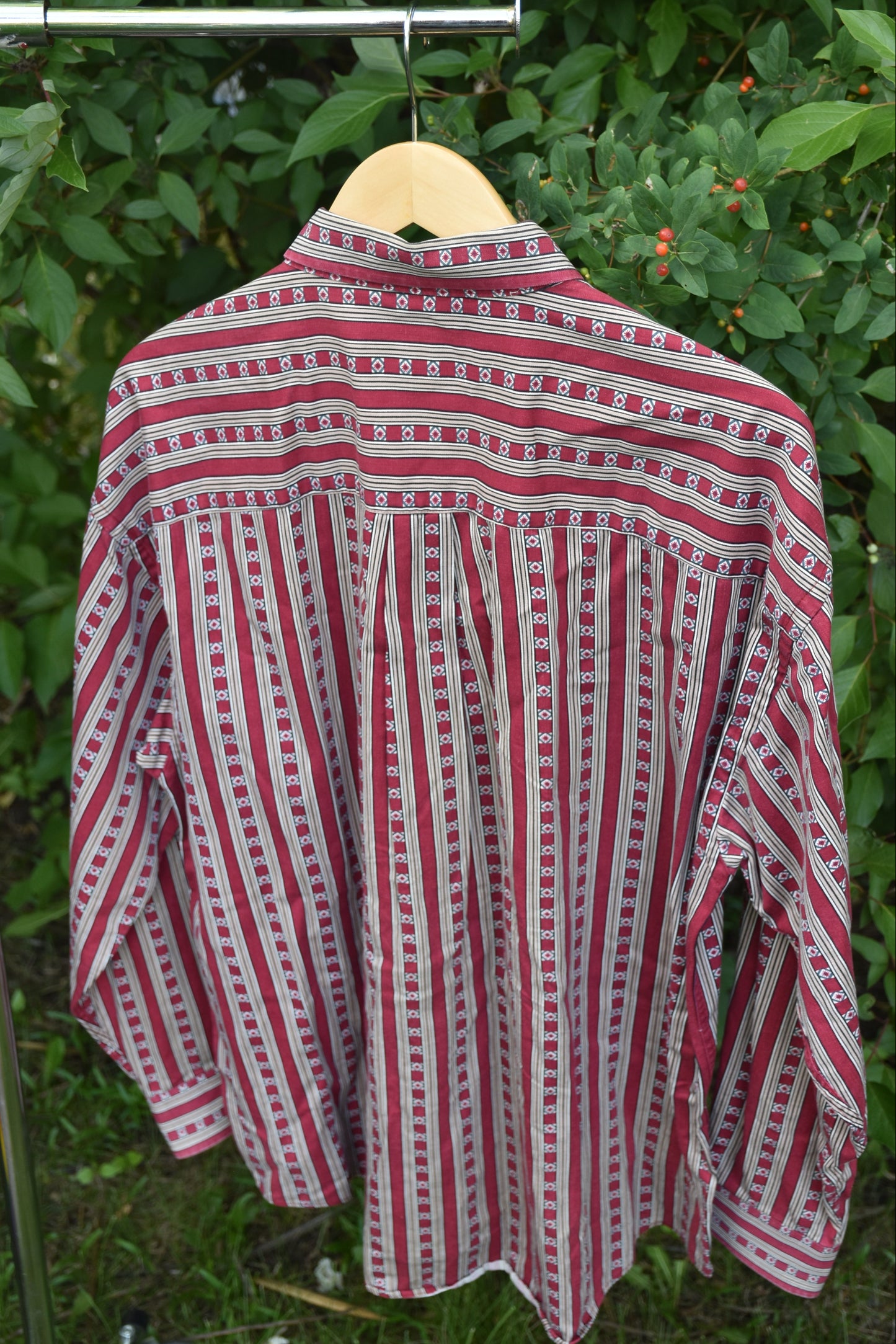 Red & Tan Patterned Long Sleeve Button Down