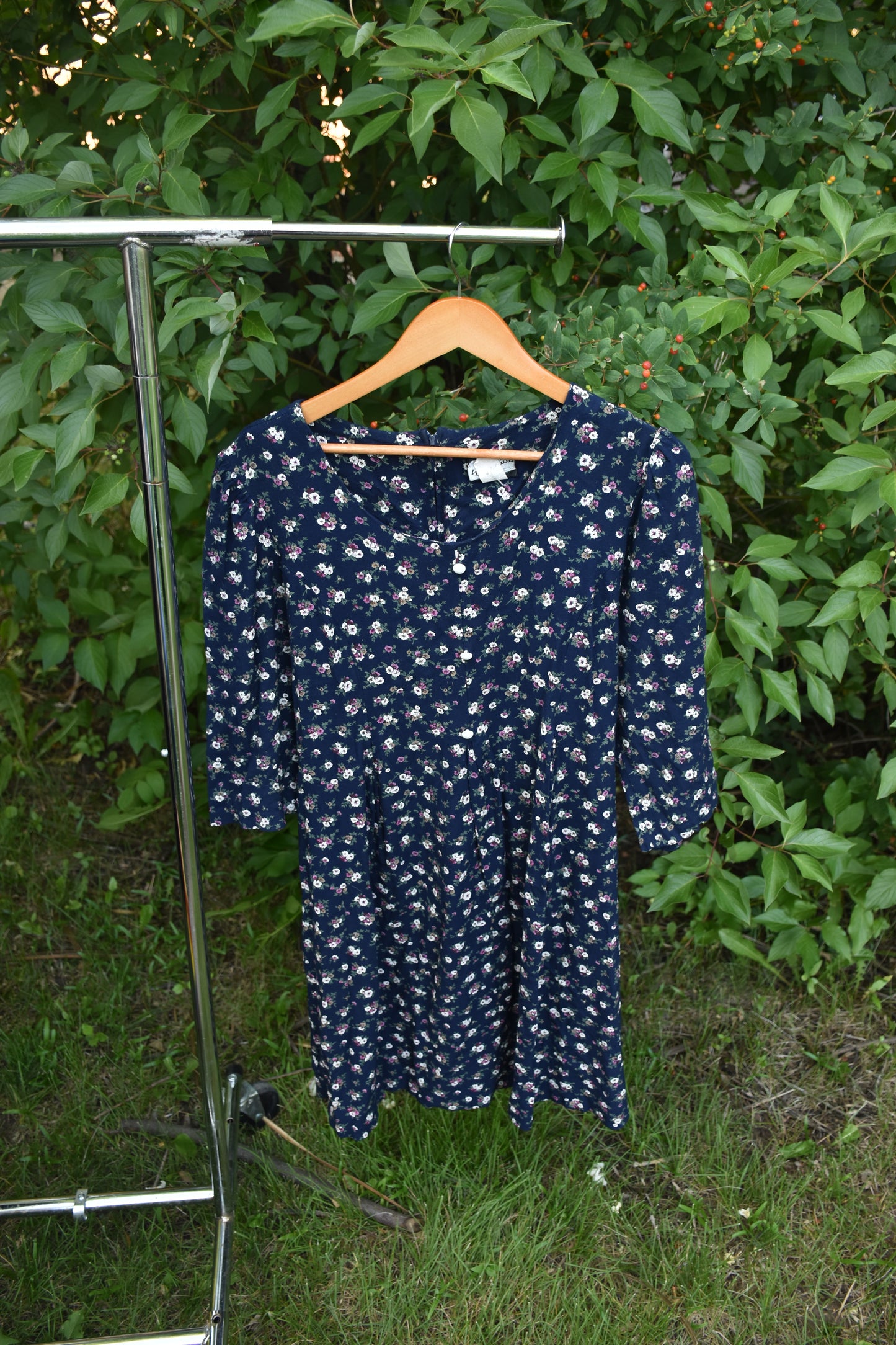 Blue Floral Vintage Quarter Sleeve Dress
