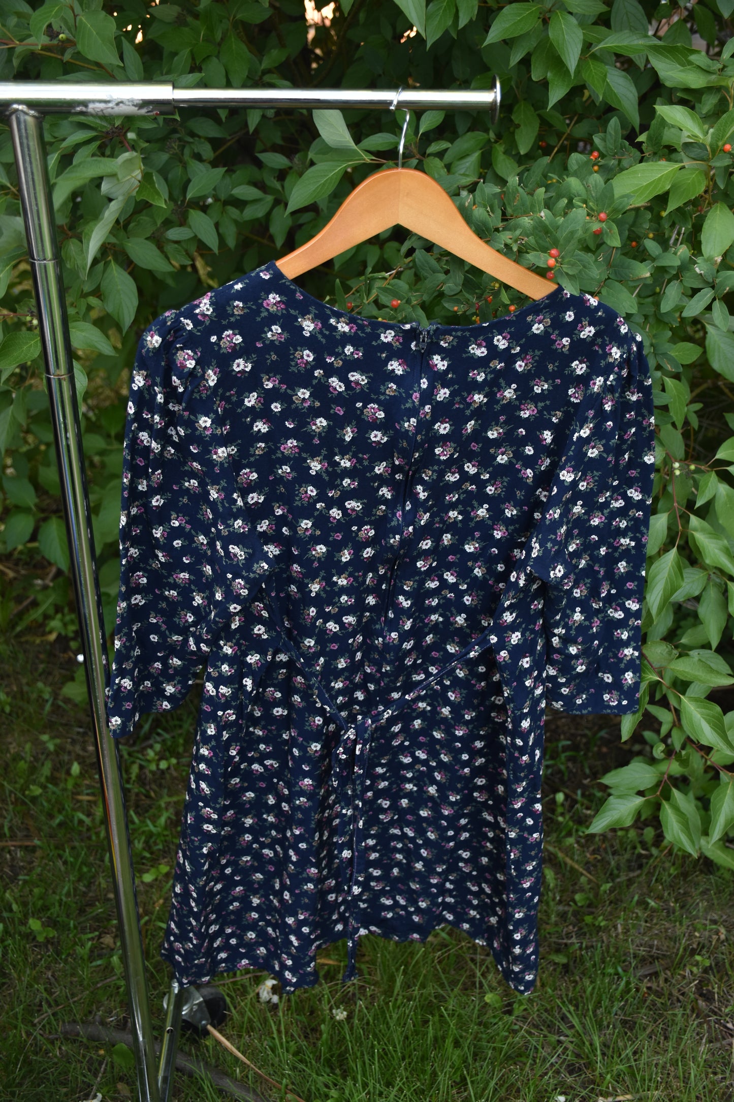 Blue Floral Vintage Quarter Sleeve Dress