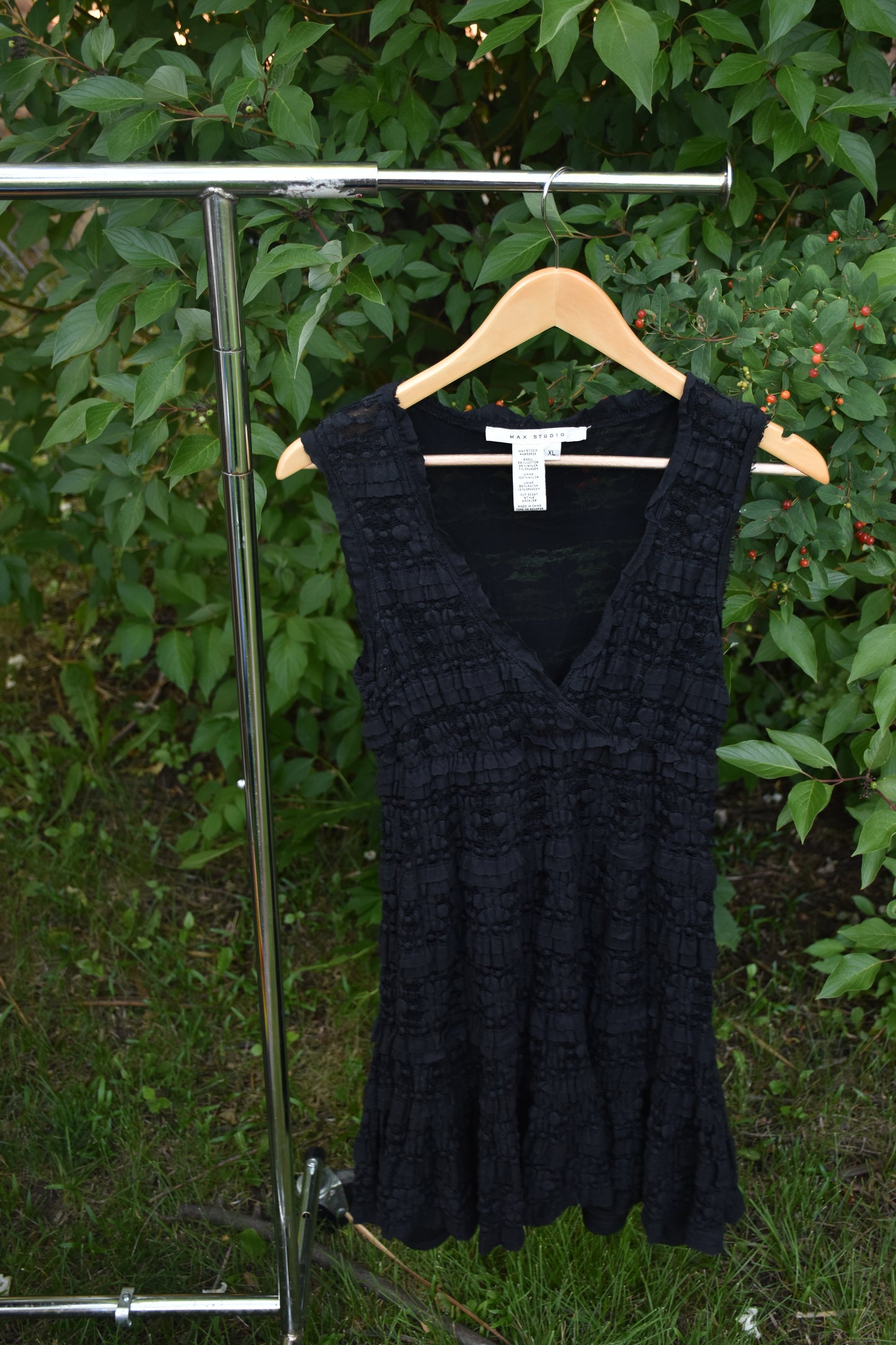 Black Lace and Ruffled Vneck Tank Dress
