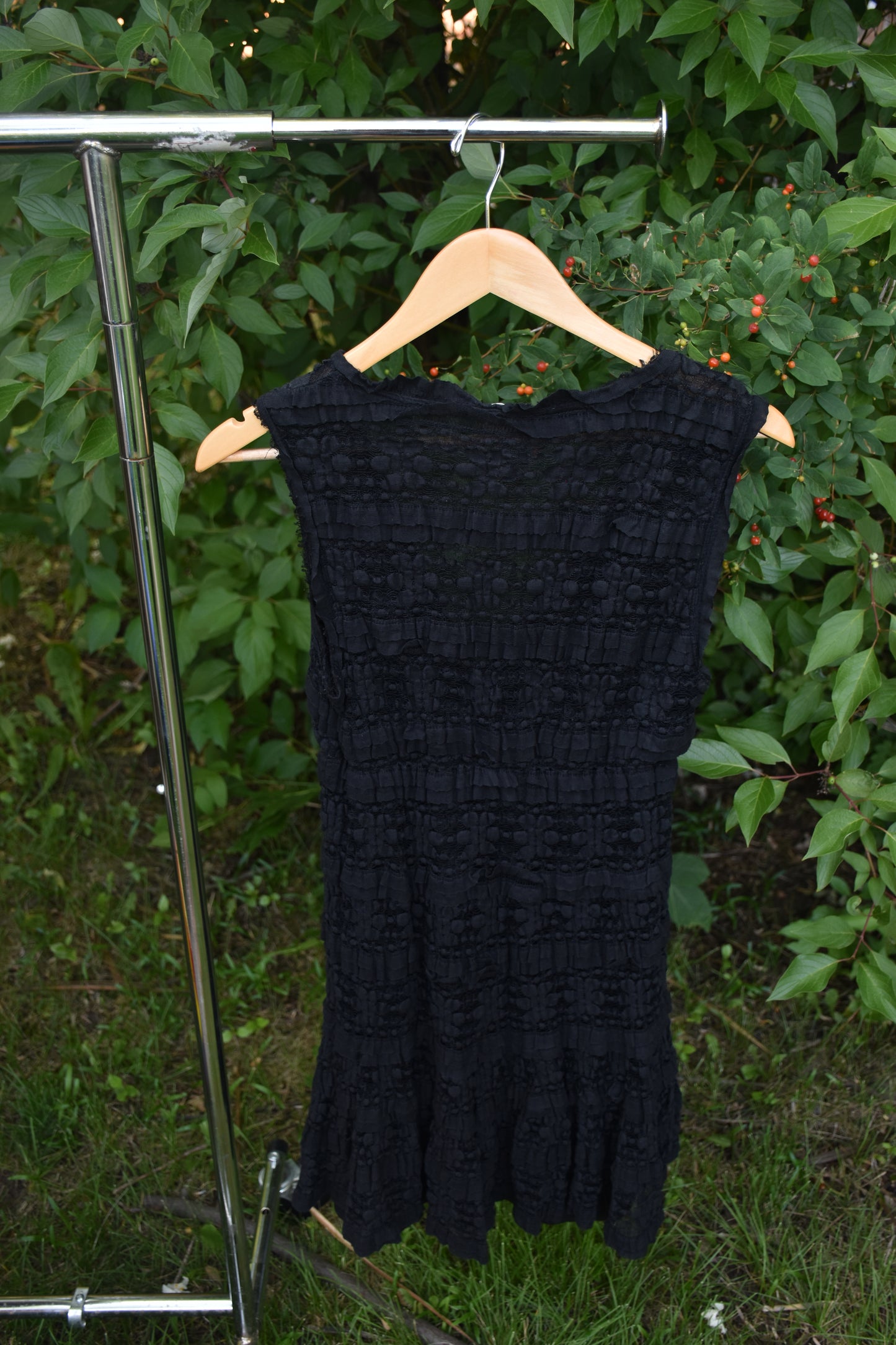 Black Lace and Ruffled Vneck Tank Dress