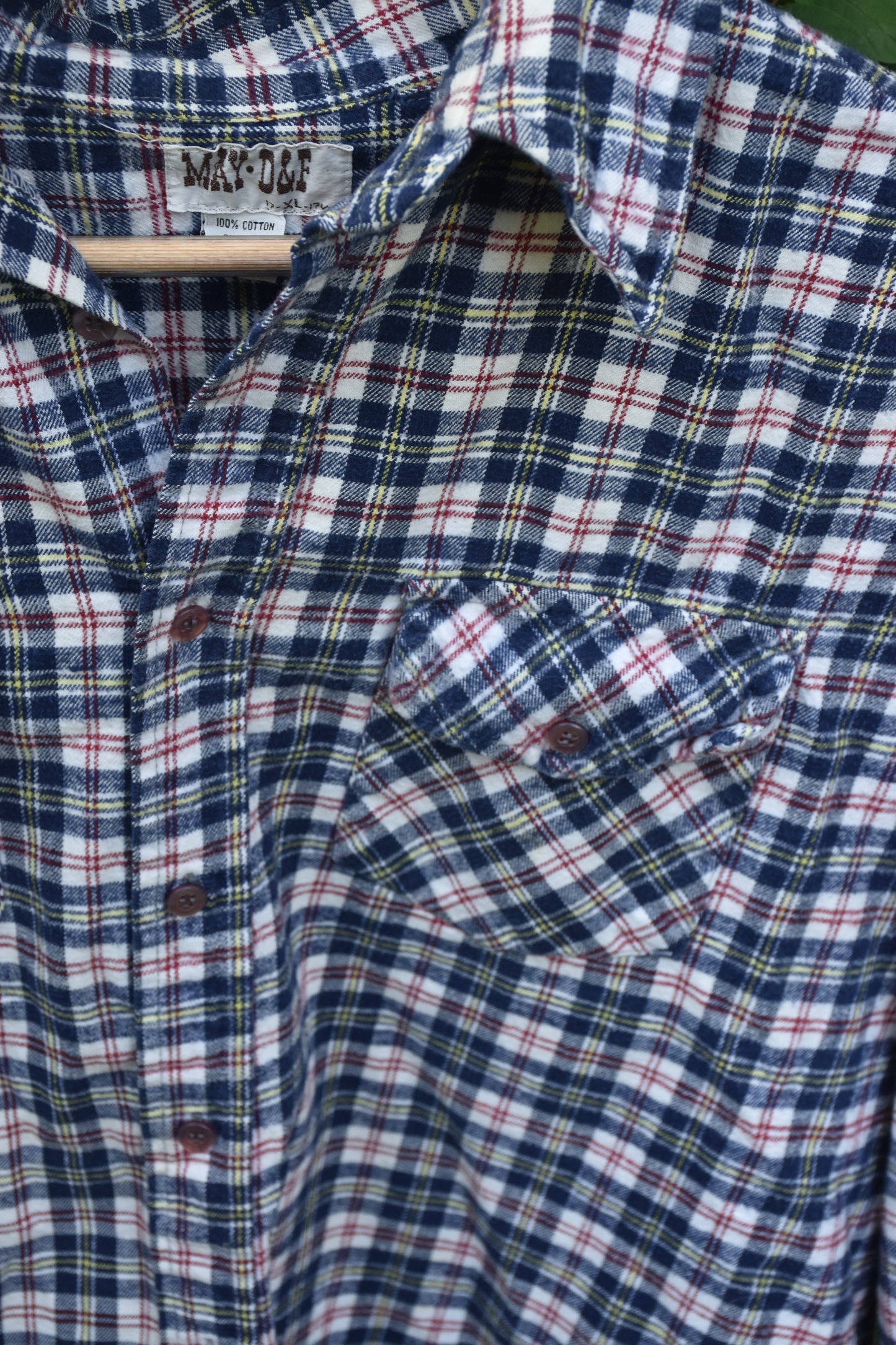 Blue Red Yellow and White Long Sleeve Button Down Flannel