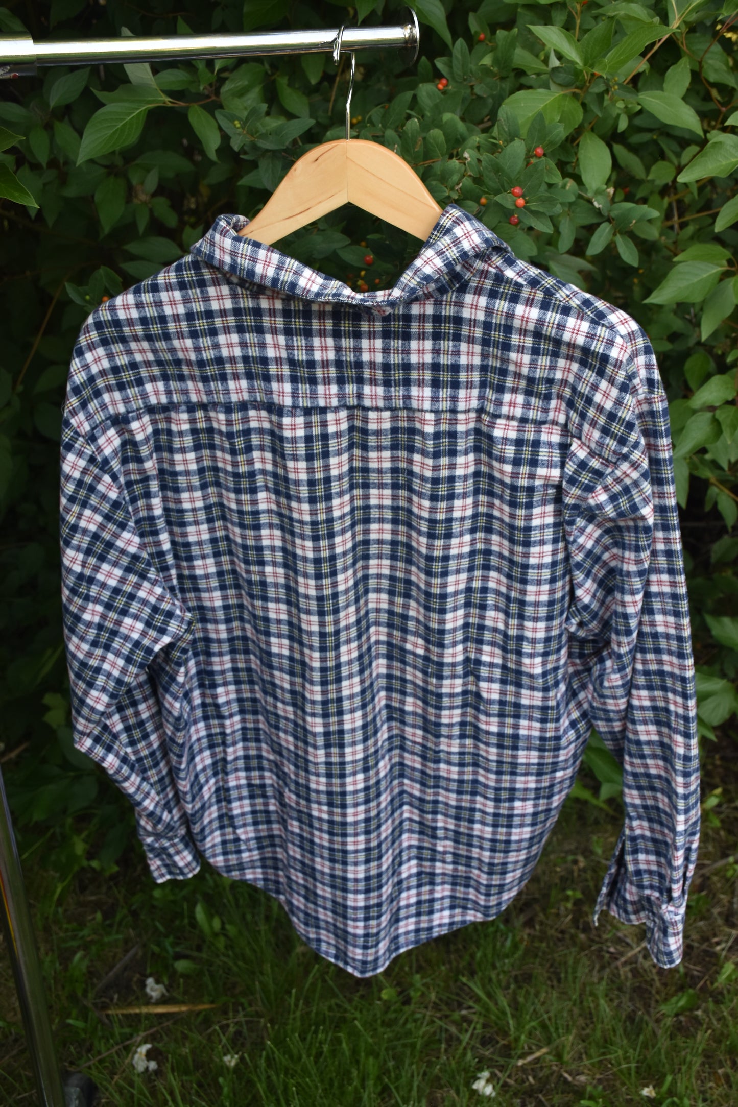 Blue Red Yellow and White Long Sleeve Button Down Flannel