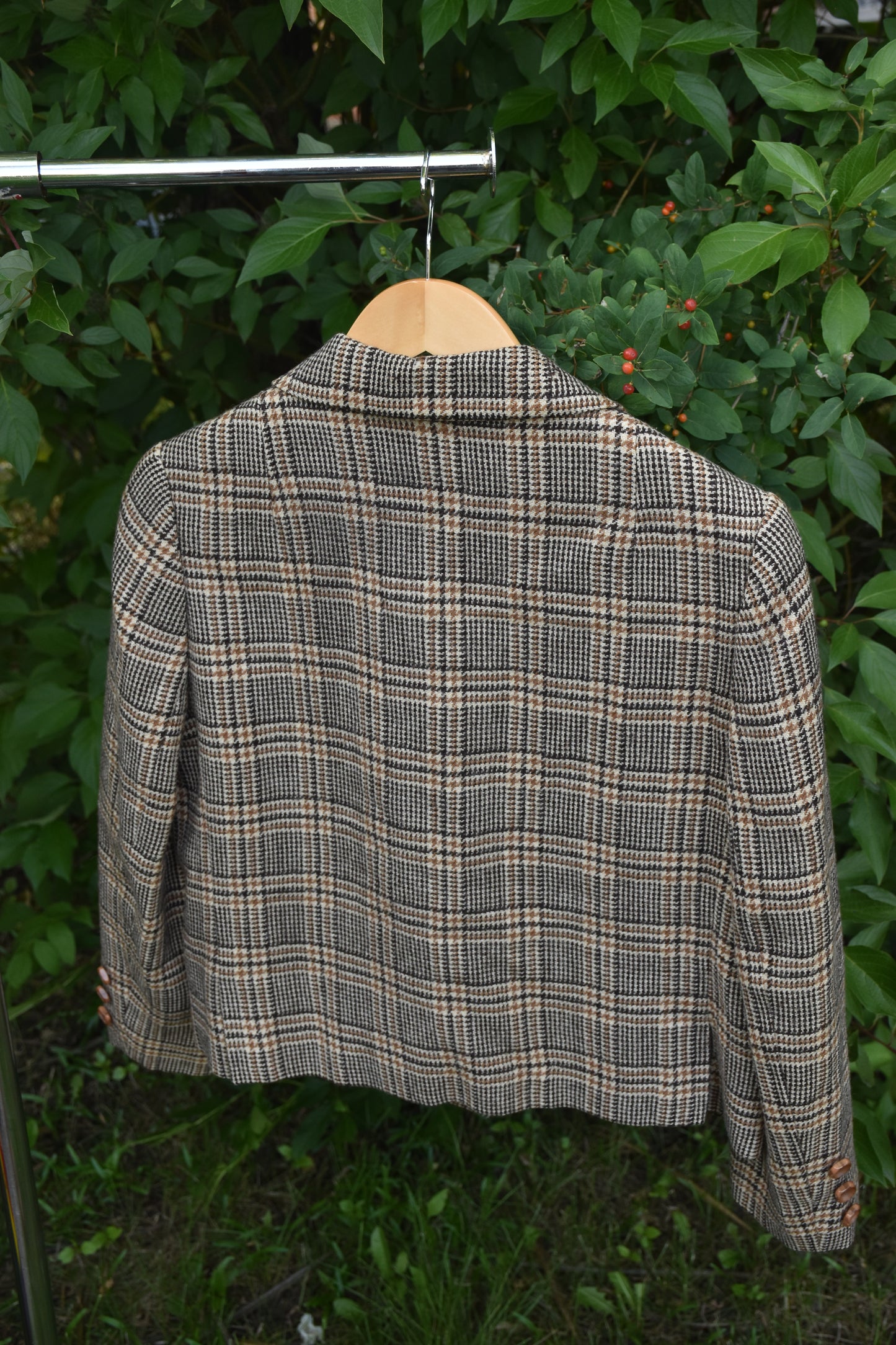 Brown and Tan Flannel Patterned Vintage Button Down Blazer