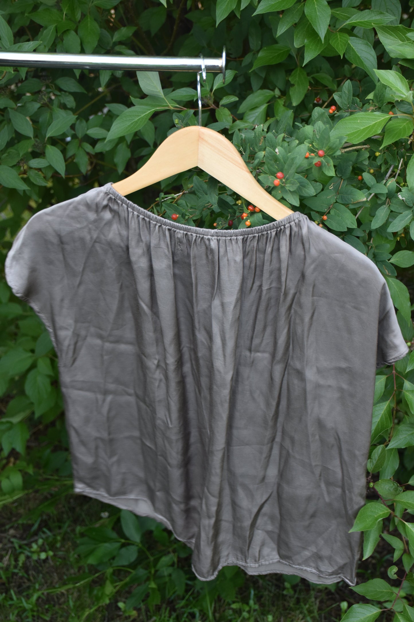 Grey Silky Short Sleeve Blouse