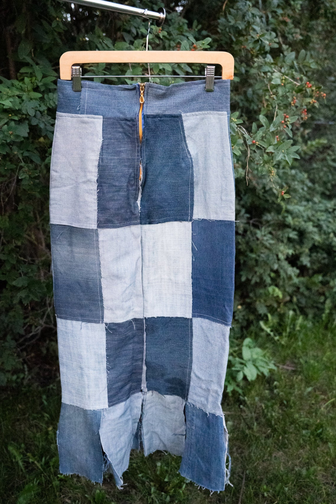 Upcycled Denim Patchwork Ankle-Length Skirt