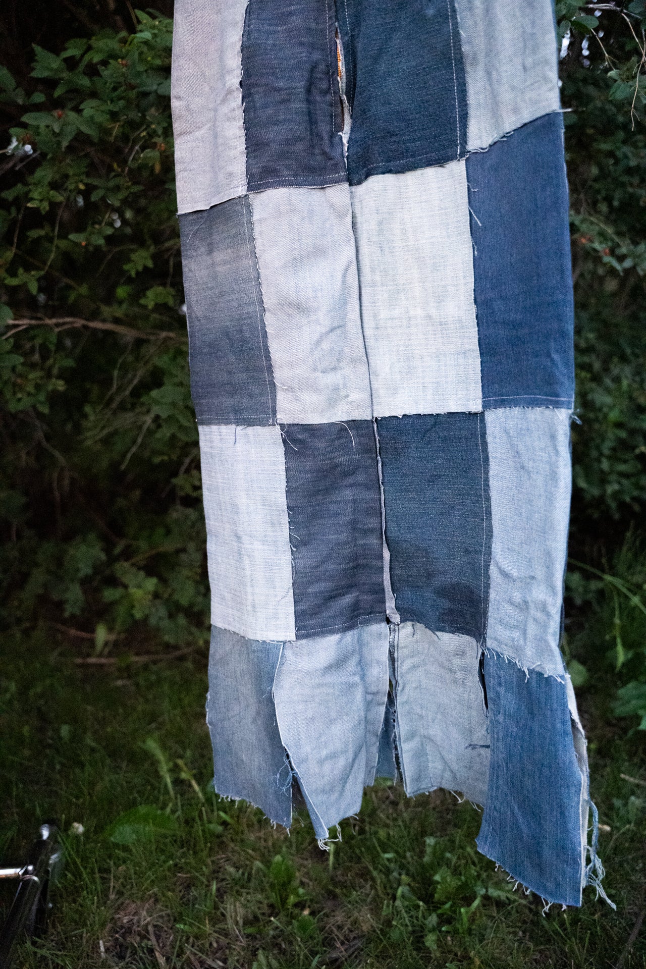 Upcycled Denim Patchwork Ankle-Length Skirt
