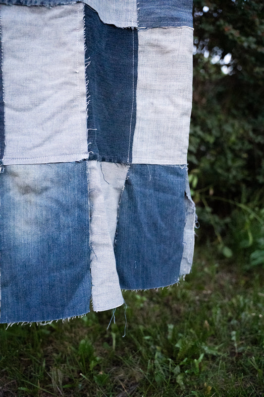 Upcycled Denim Patchwork Ankle-Length Skirt