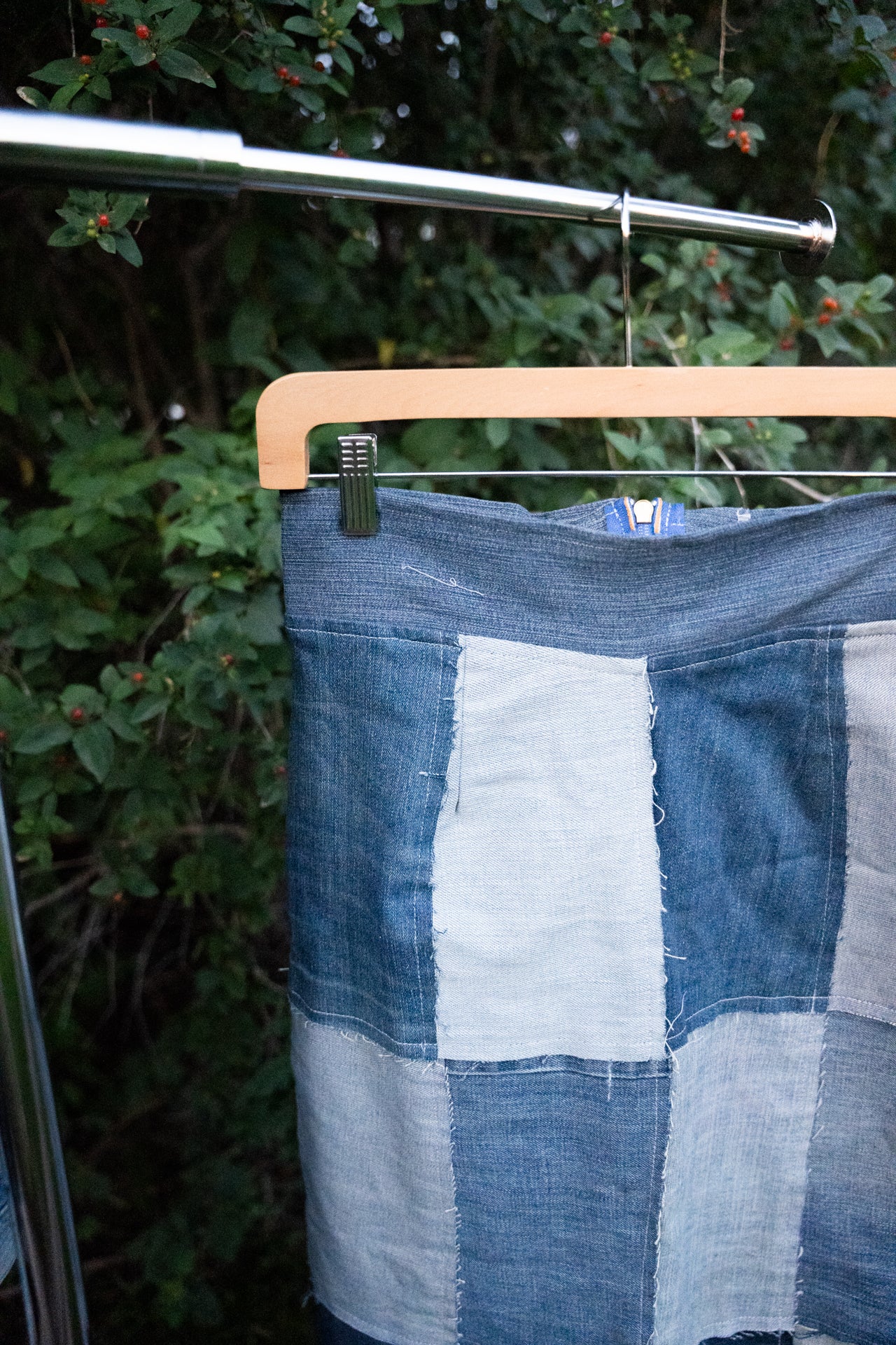 Upcycled Denim Patchwork Ankle-Length Skirt