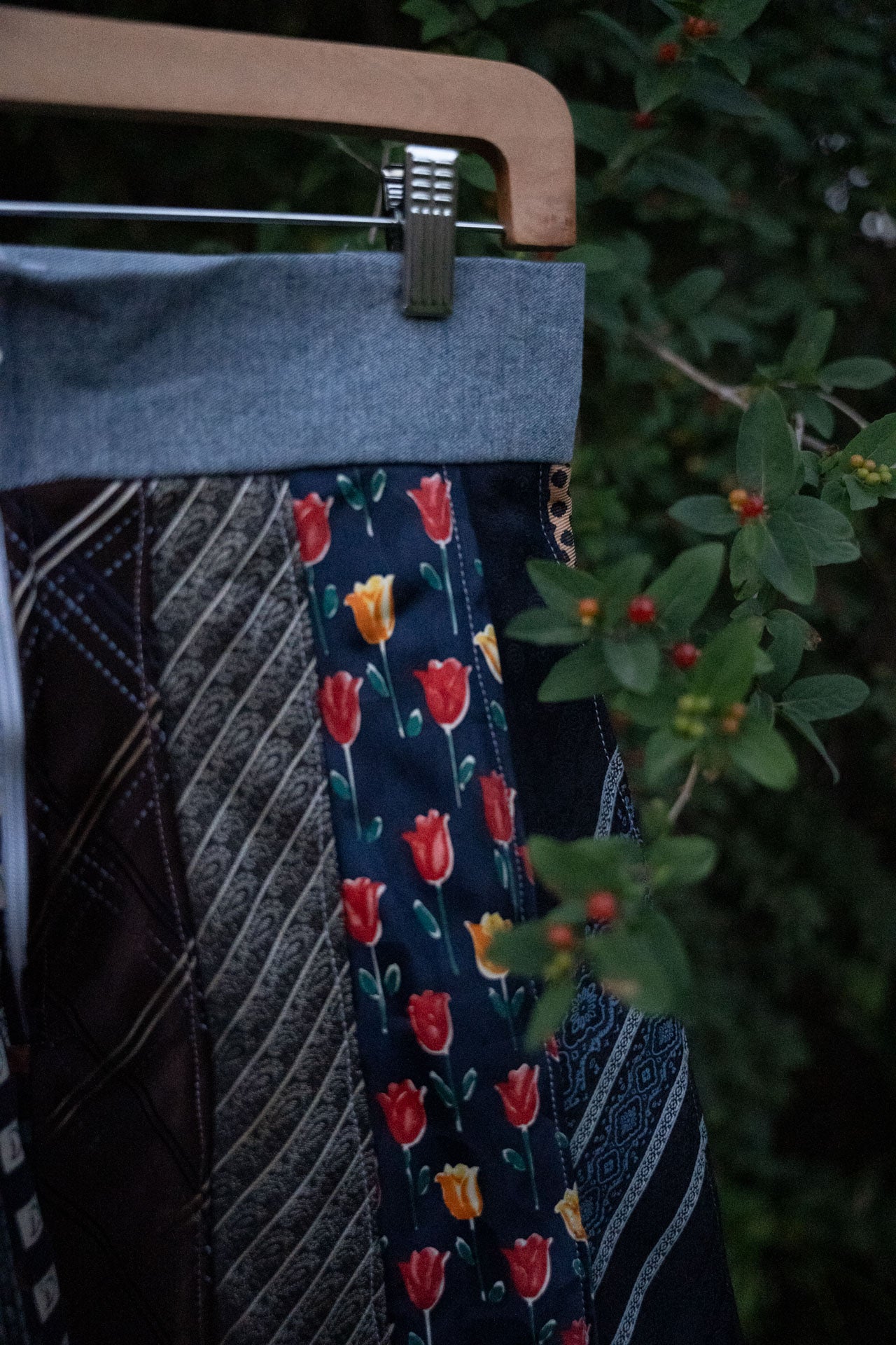 Upcycled Tie Skirt with Denim Waistband