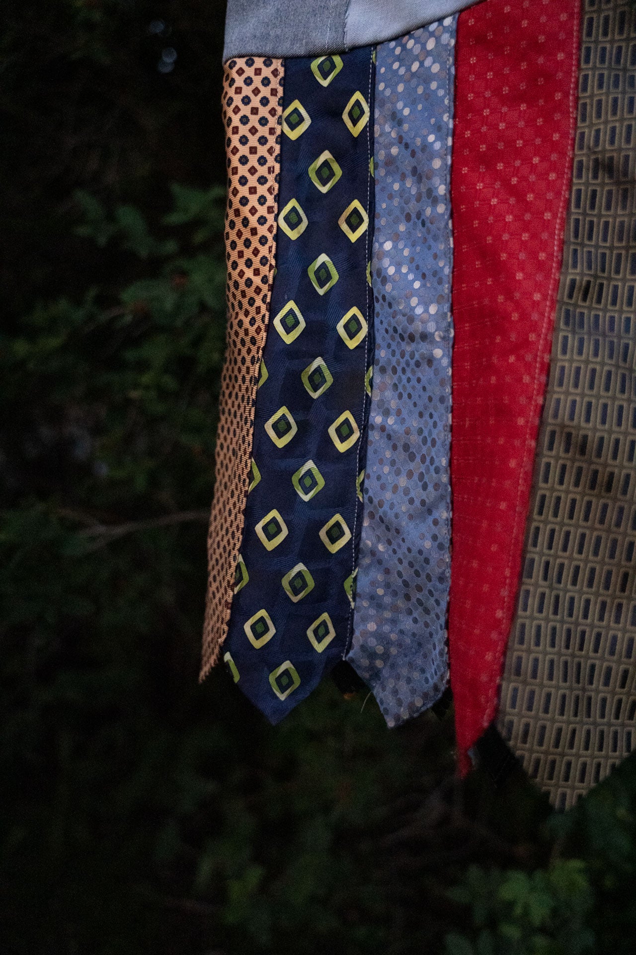 Upcycled Tie Skirt with Denim Waistband
