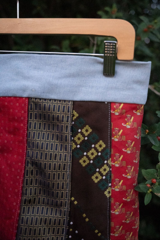 Upcycled Tie Skirt with Denim Waistband