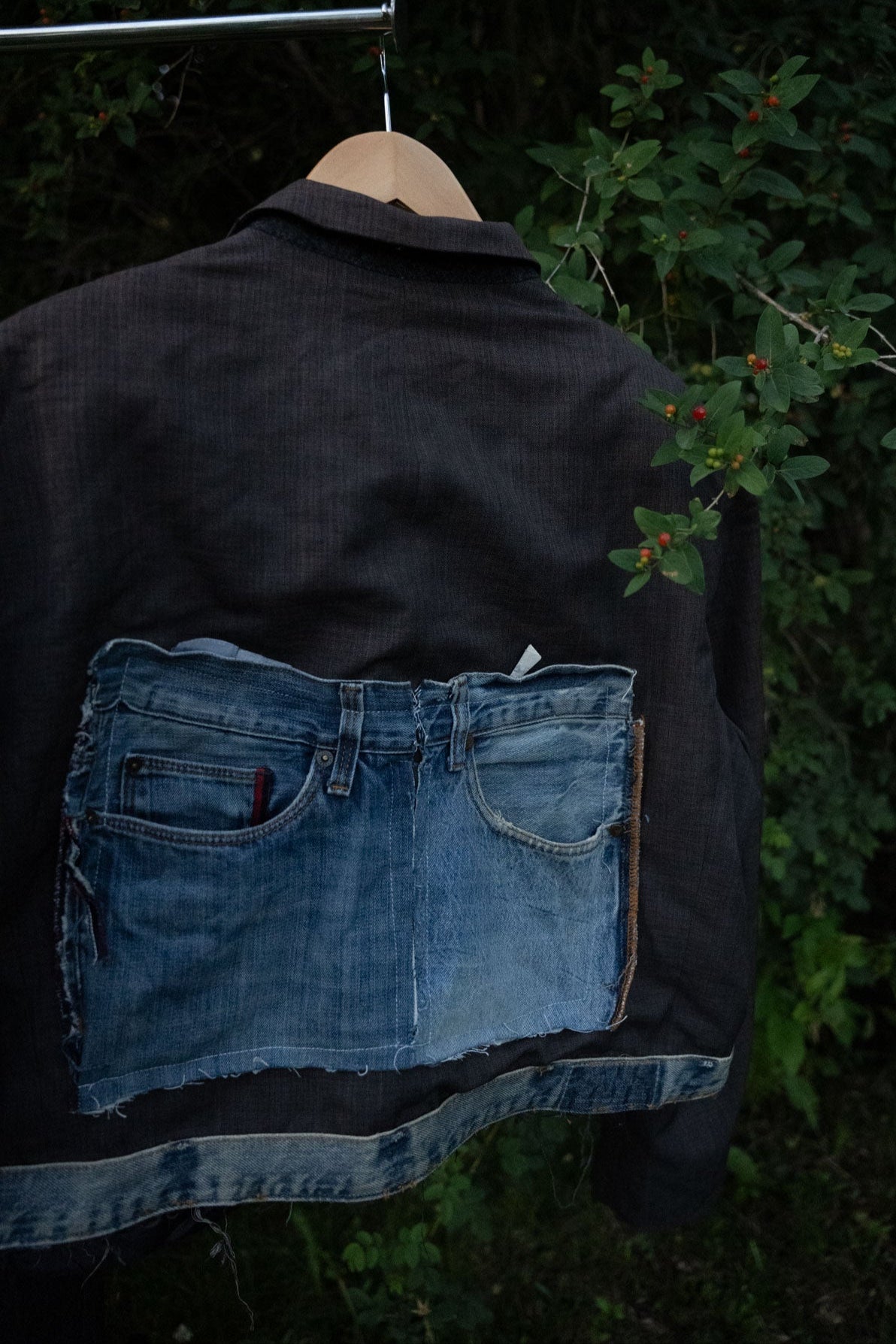 Upcycled Denim Patch Cropped Blazer