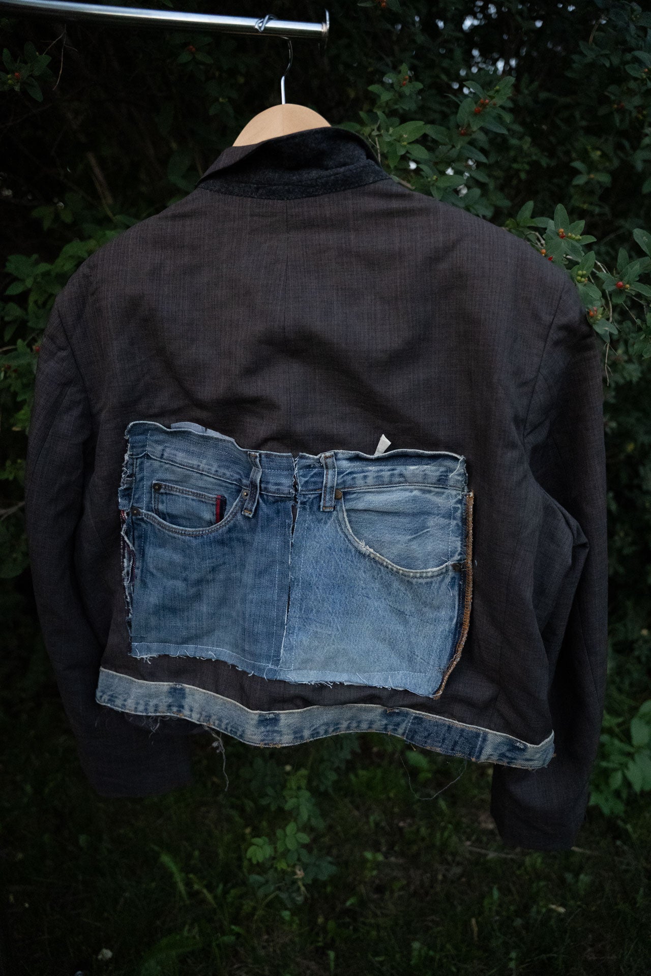 Upcycled Denim Patch Cropped Blazer