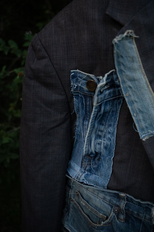 Upcycled Denim Patch Cropped Blazer