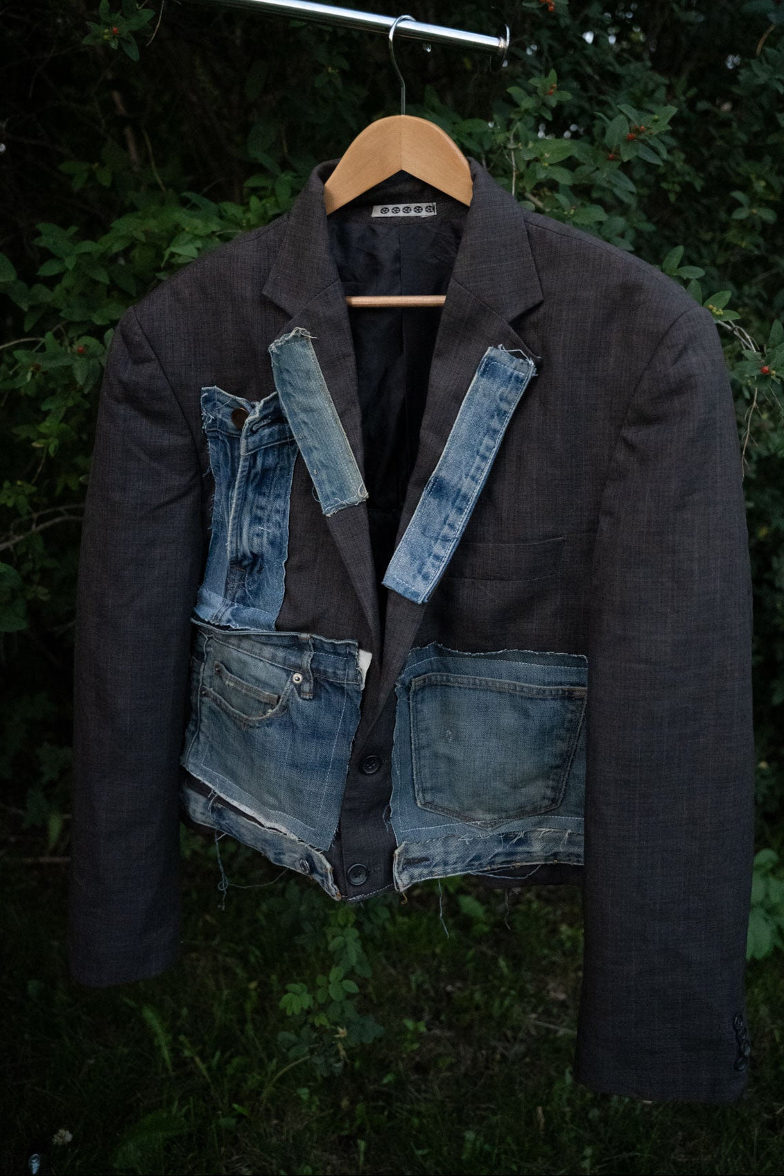 Upcycled Denim Patch Cropped Blazer