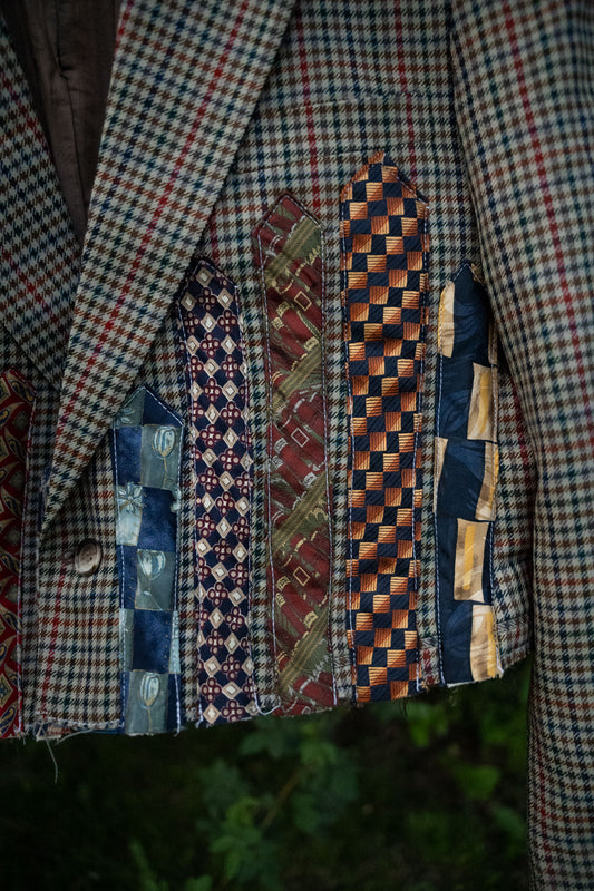 Upcycled Plaid Tie Cropped Blazer