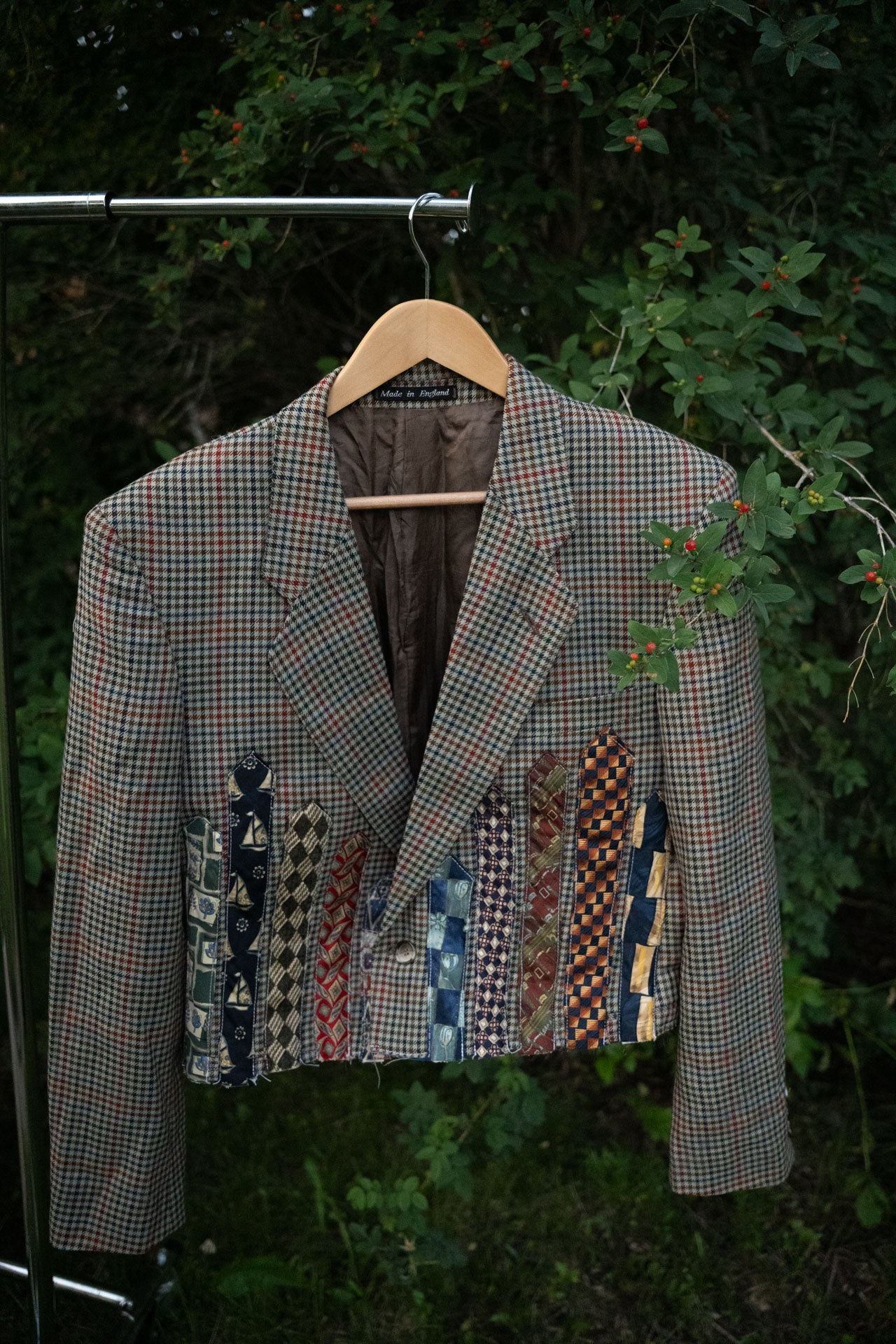 Upcycled Plaid Tie Cropped Blazer