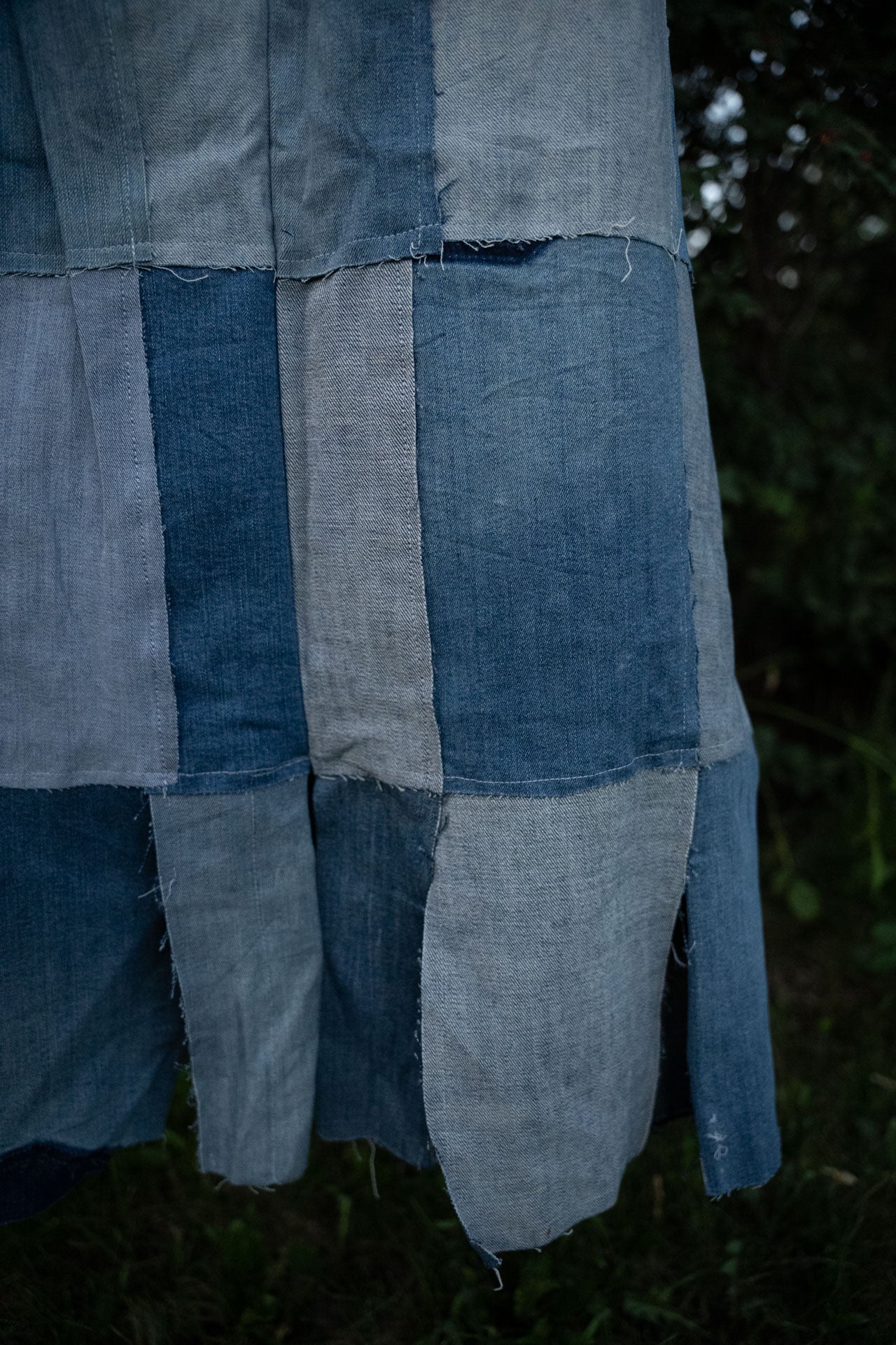 Upcycled Denim Patchwork Ankle-Length Skirt
