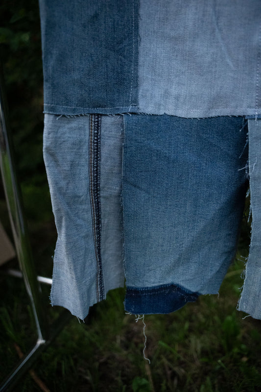Upcycled Denim Patchwork Ankle-Length Skirt