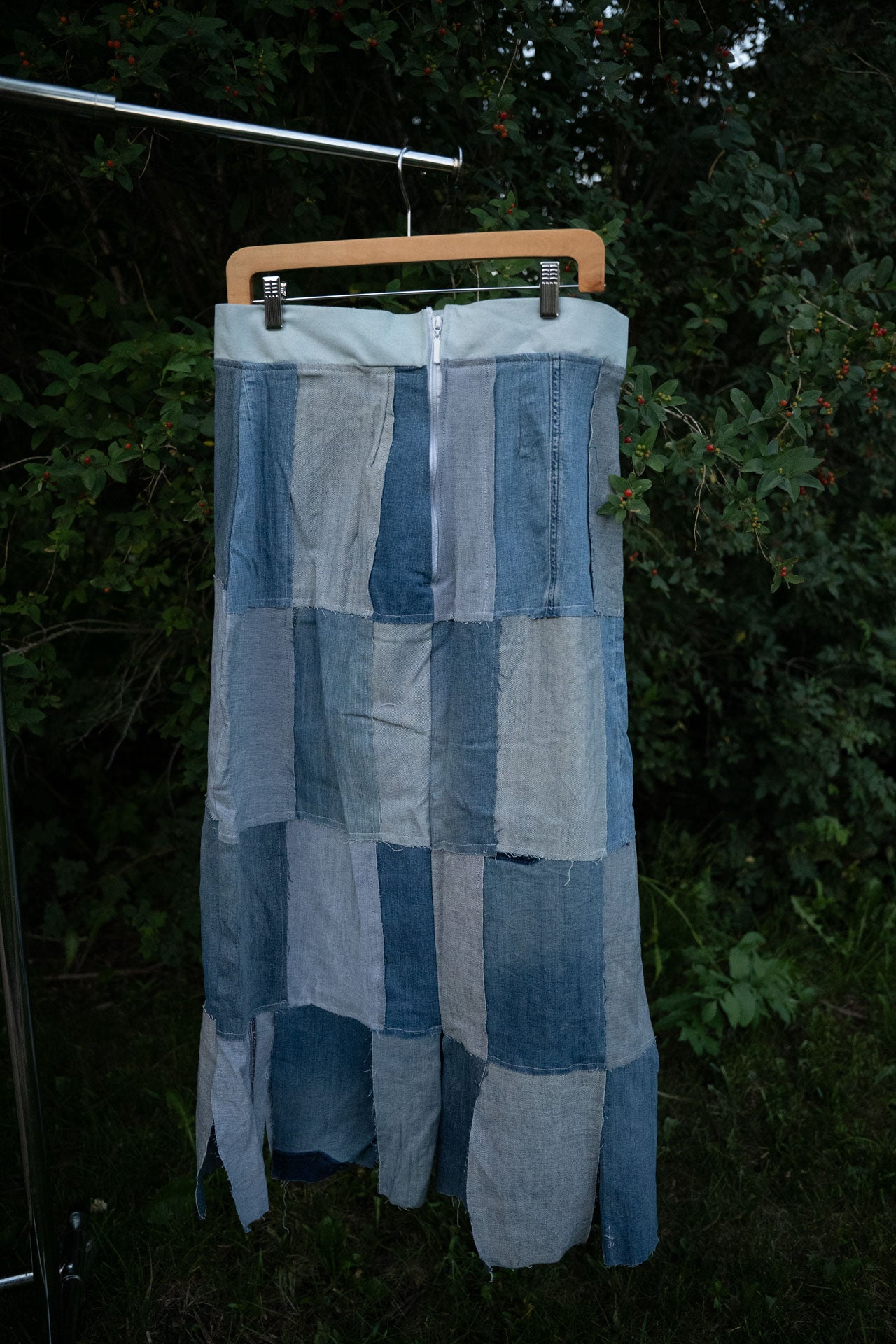 Upcycled Denim Patchwork Ankle-Length Skirt