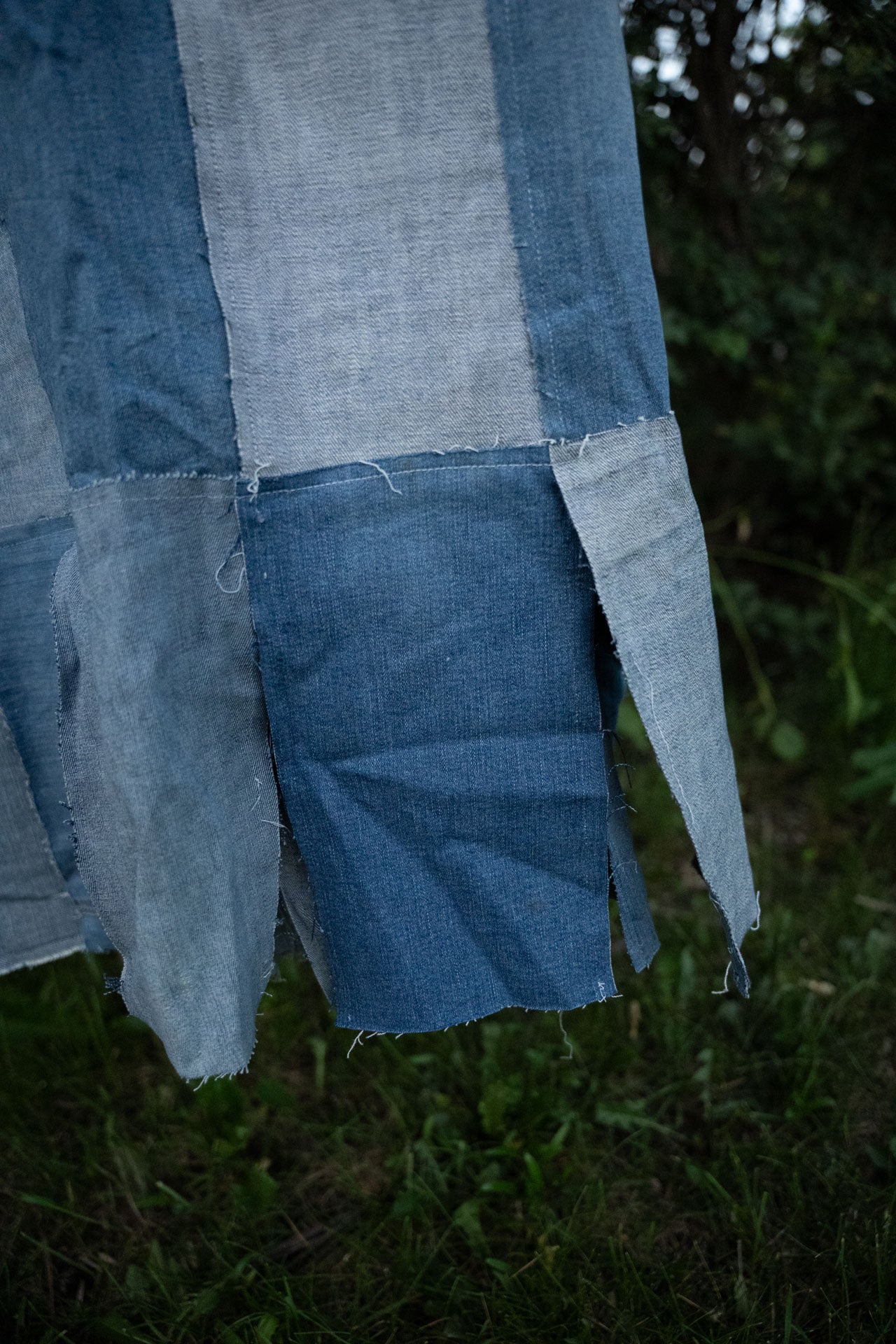 Upcycled Denim Patchwork Ankle-Length Skirt