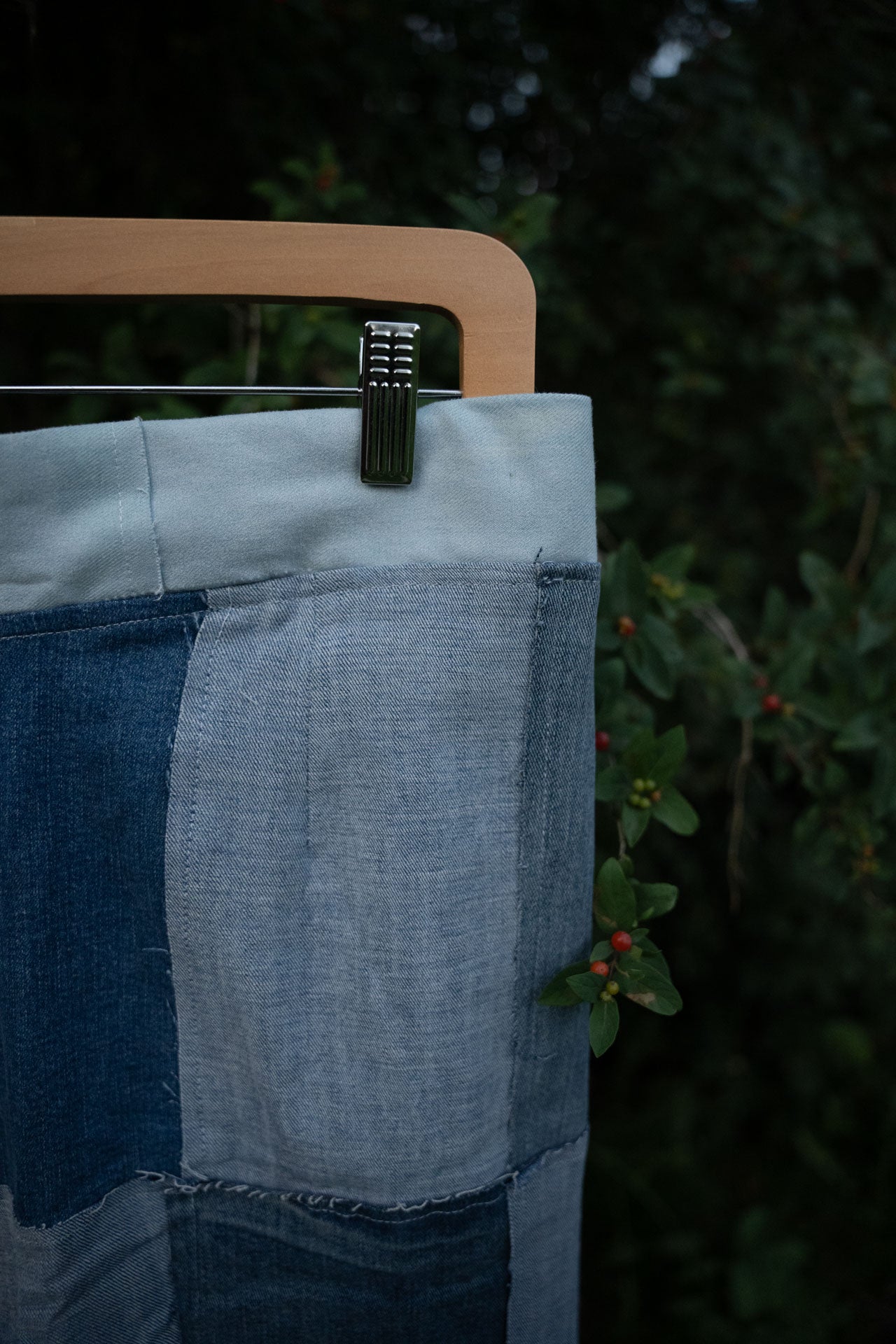 Upcycled Denim Patchwork Ankle-Length Skirt