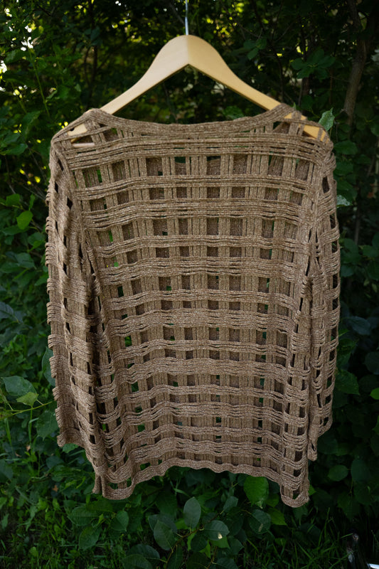 Brown Sparkle Open Waffle Knit Sweater