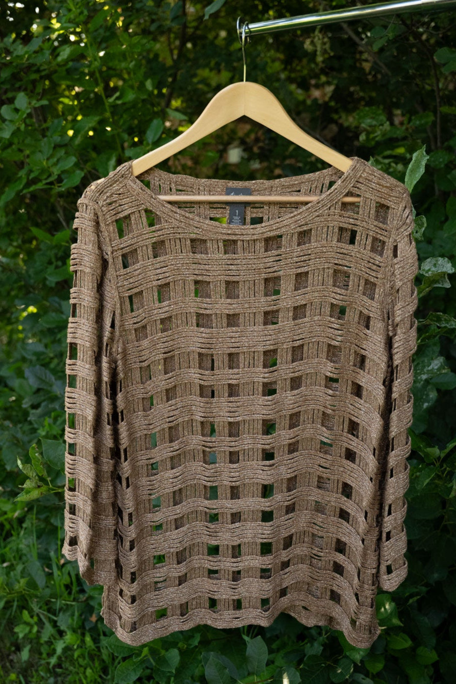 Brown Open Waffle Knit Sweater
