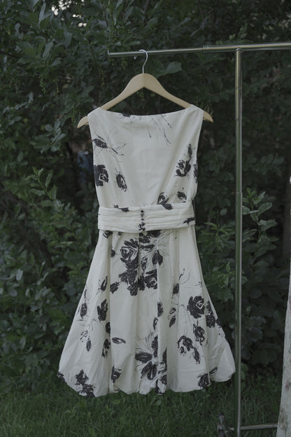 White and Black Floral Mini Dress