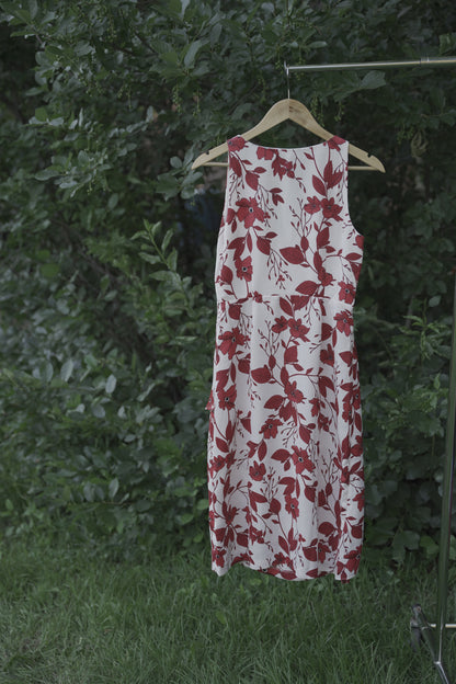 White and Red Floral Midi Dress