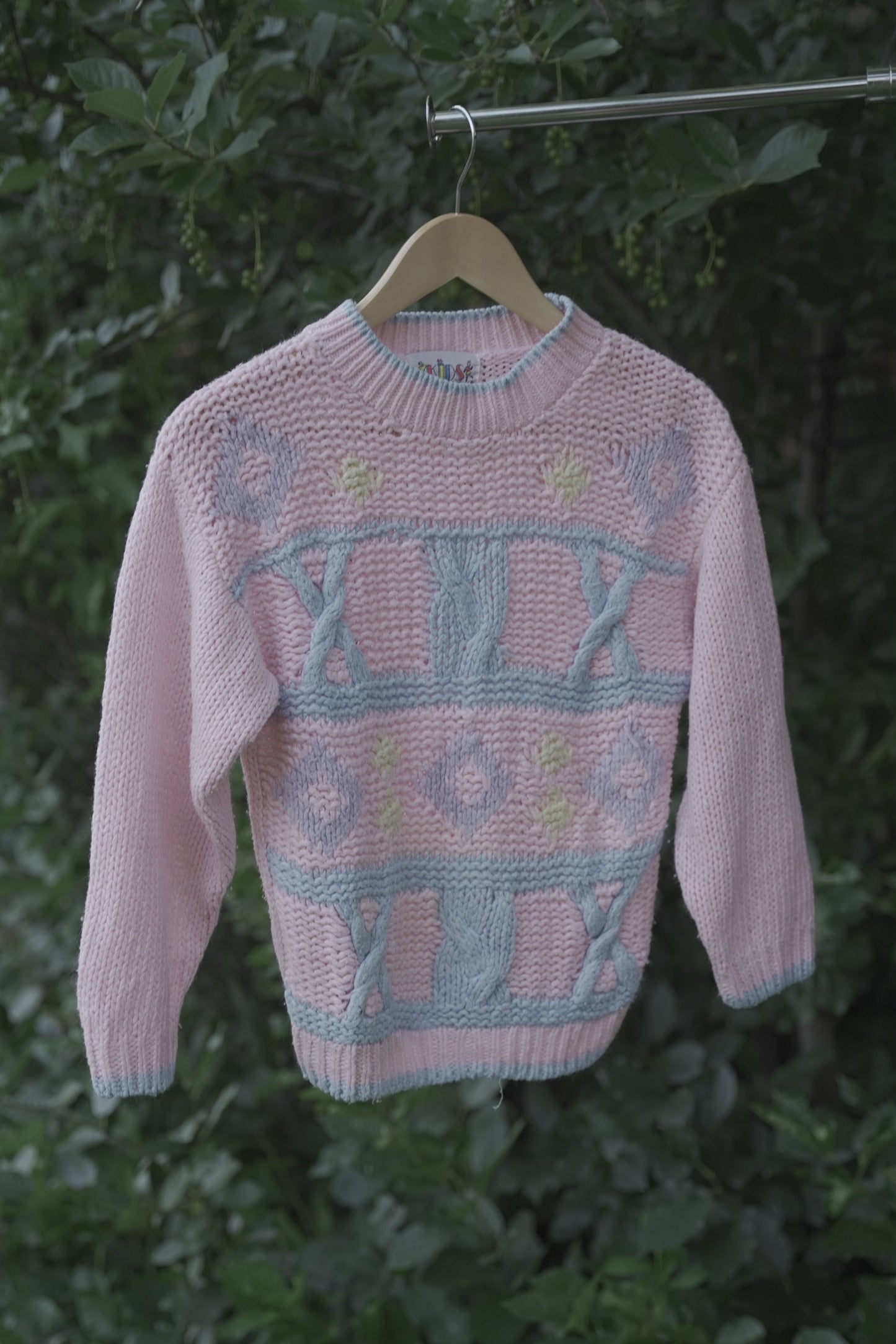 Pink and Blue Patterned Knit Sweater