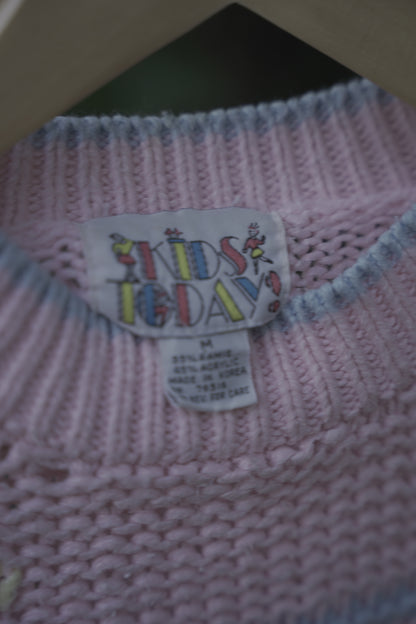 Pink and Blue Patterned Knit Sweater